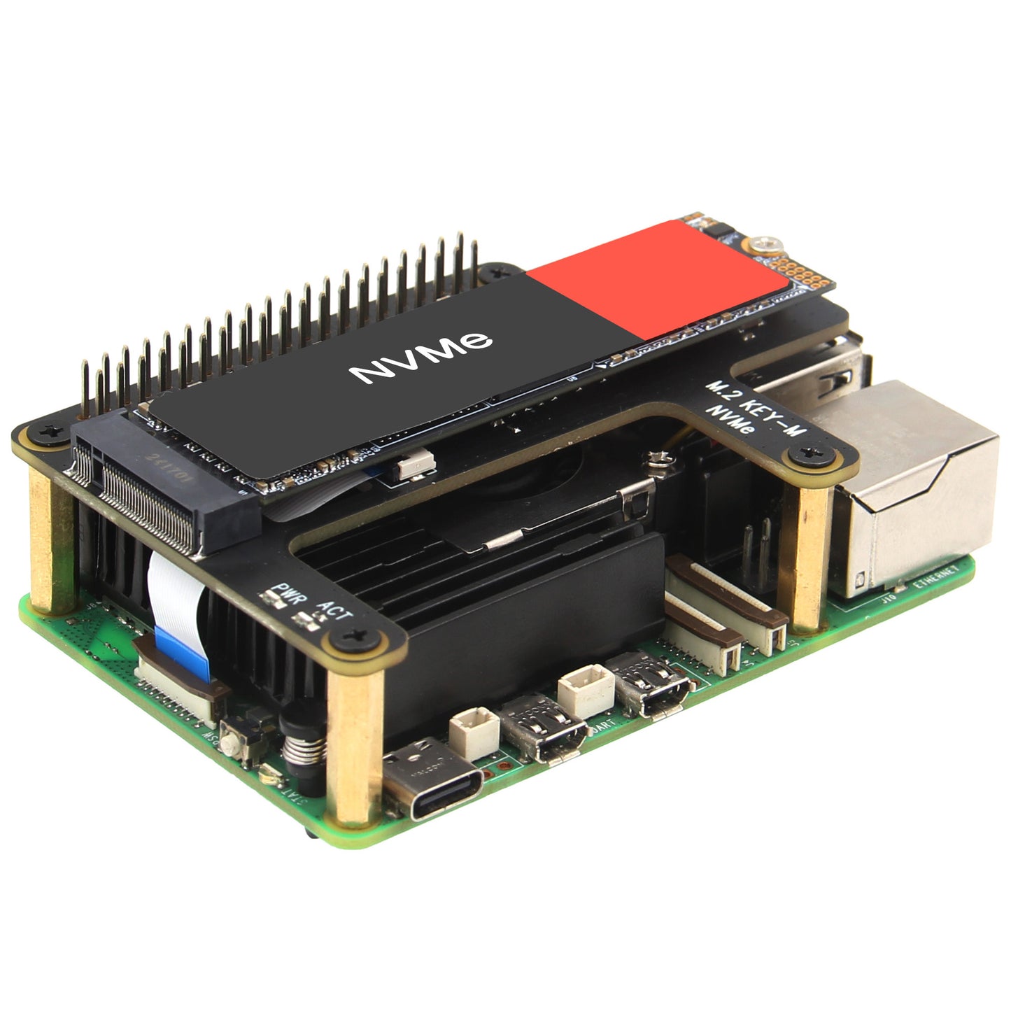 Geekworm X1015 PCIe to M.2 Key-M NVMe SSD PIP TOP for Raspberry Pi 5