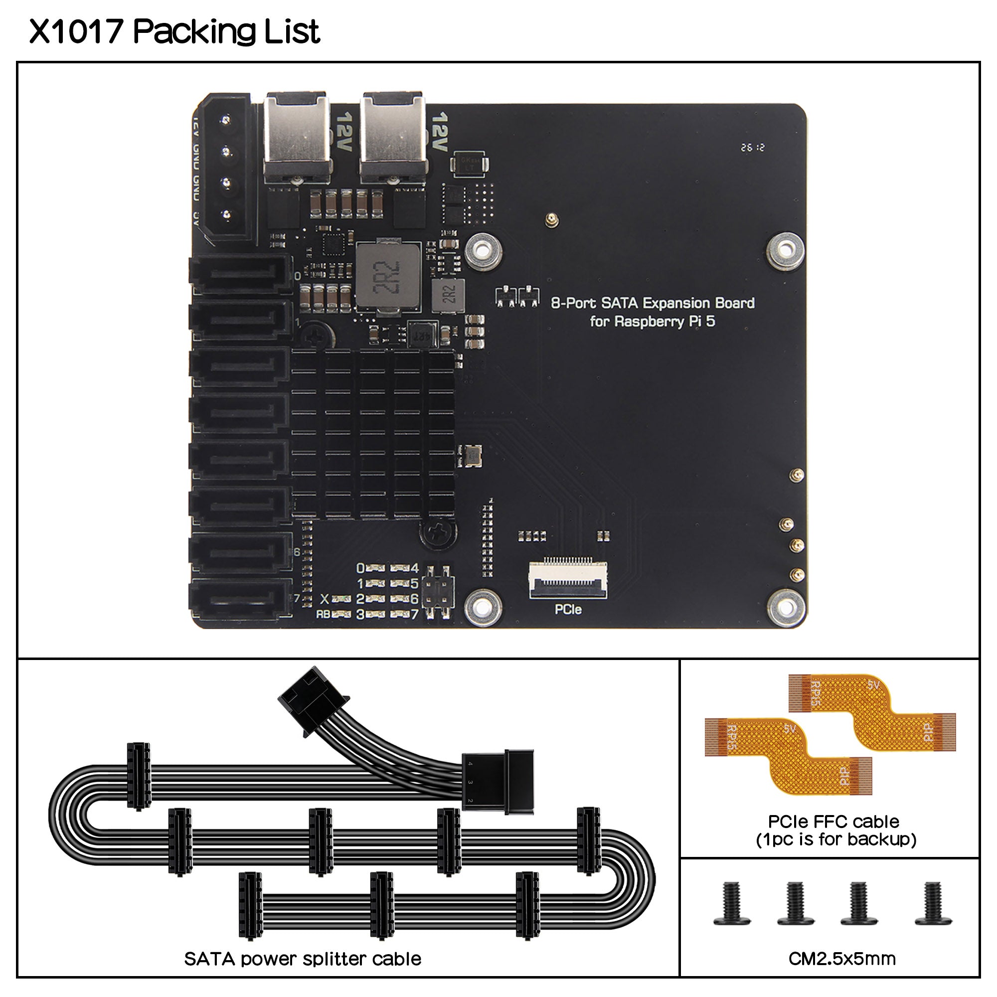 その他 Raspberry Pi5 8GB Geekworm X1017 PCIe 3.0 to 8-Port SATA NAS Board for Raspberry Pi 5