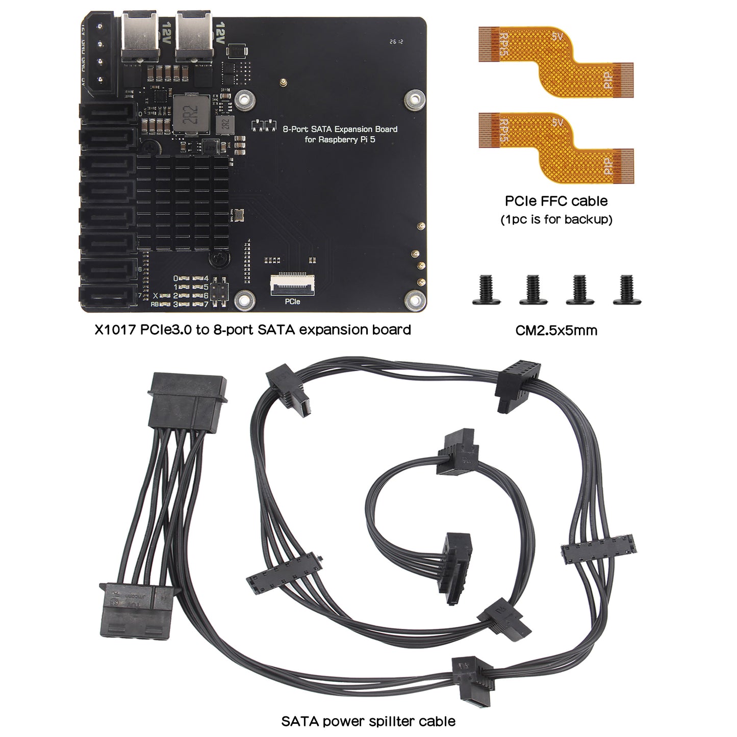 Geekworm X1017 PCIe 3.0 to 8-Port SATA NAS Board for Raspberry Pi 5