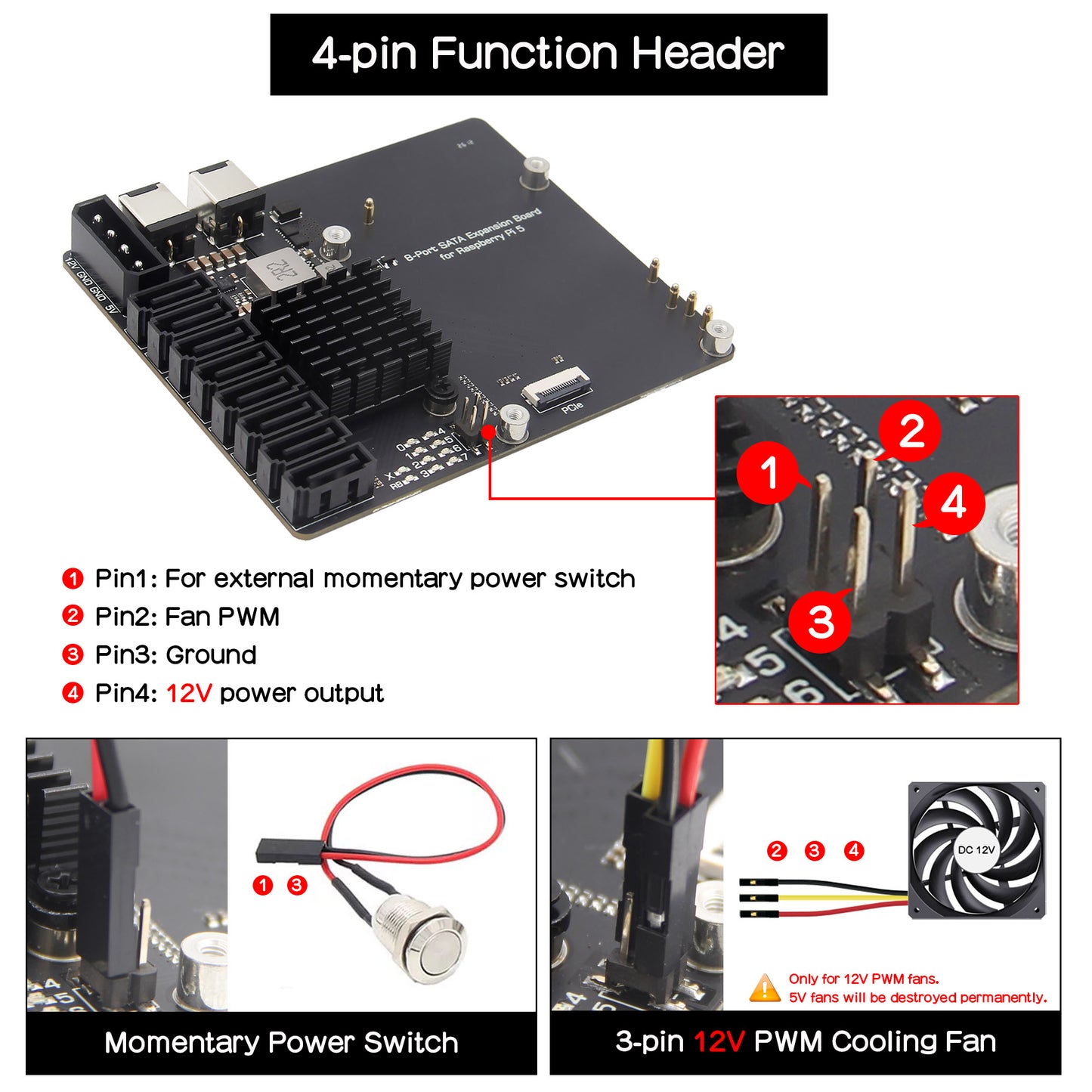 Geekworm X1017 PCIe 3.0 to 8-Port SATA NAS Board for Raspberry Pi 5