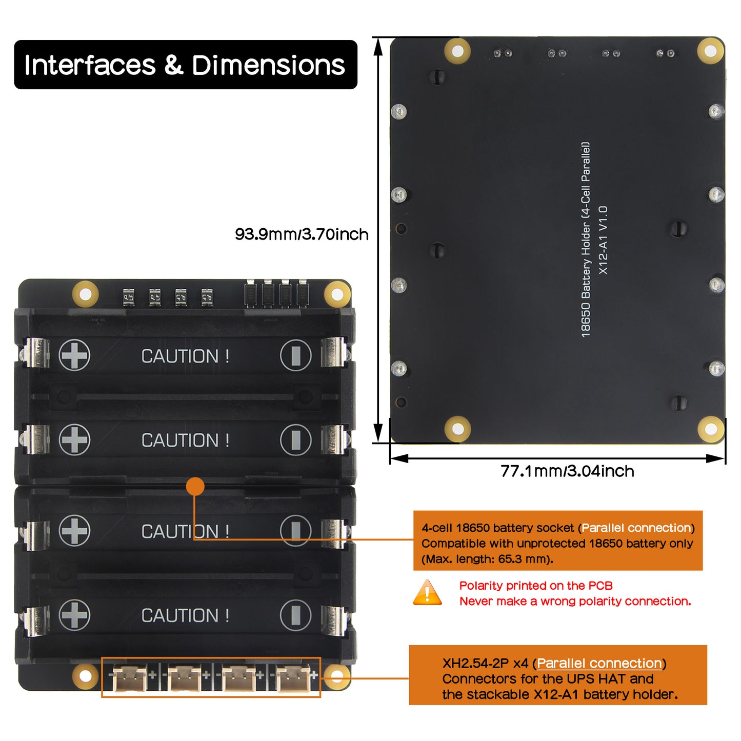 Geekworm X12-A1 Stackable 4-Slot 18650 Battery Holder with Protection Fuse Compatible with X1209 & X1203 UPS HAT