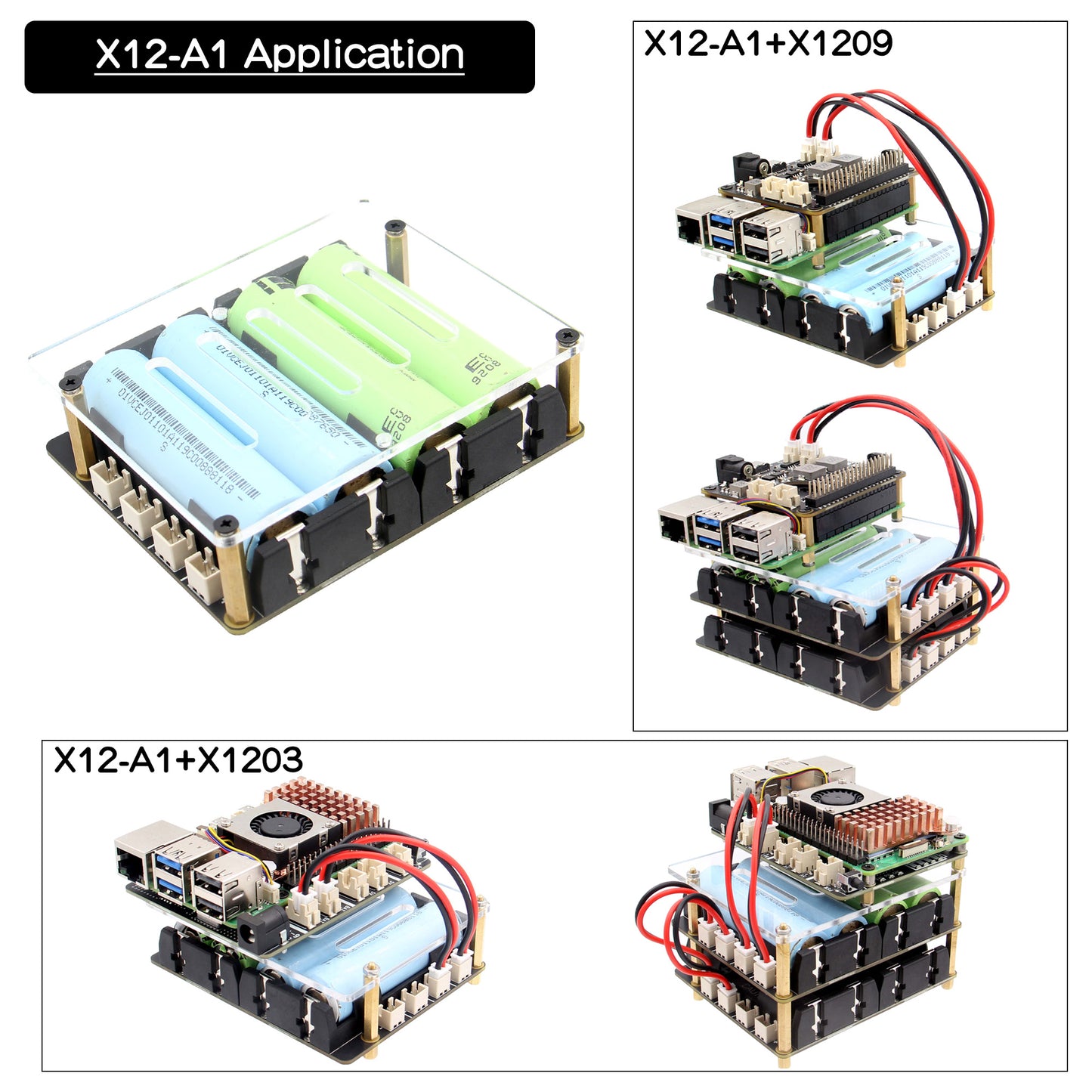 Geekworm X12-A1 Stackable 4-Slot 18650 Battery Holder with Protection Fuse Compatible with X1209 & X1203 UPS HAT