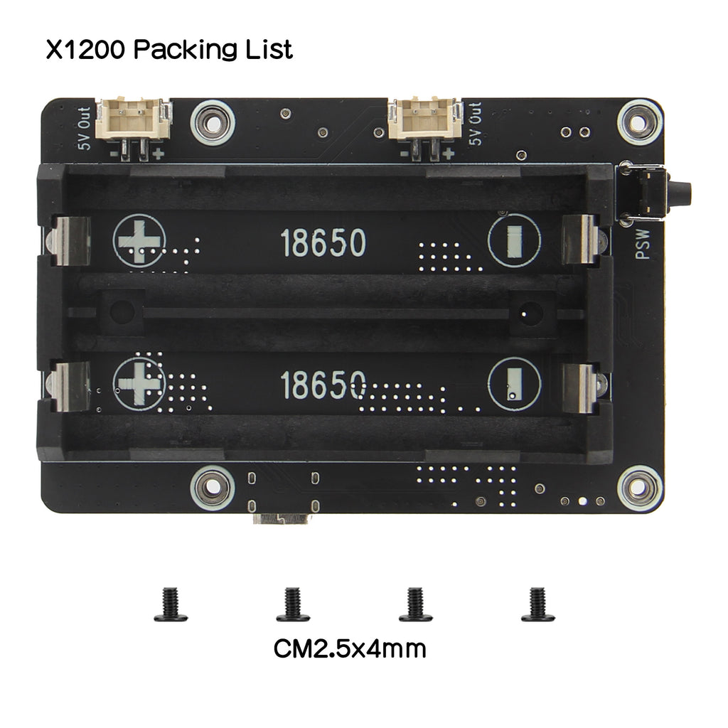 Geekworm X1200 2-Cell 18650 5.1V 5A UPS HAT for Raspberry Pi 5