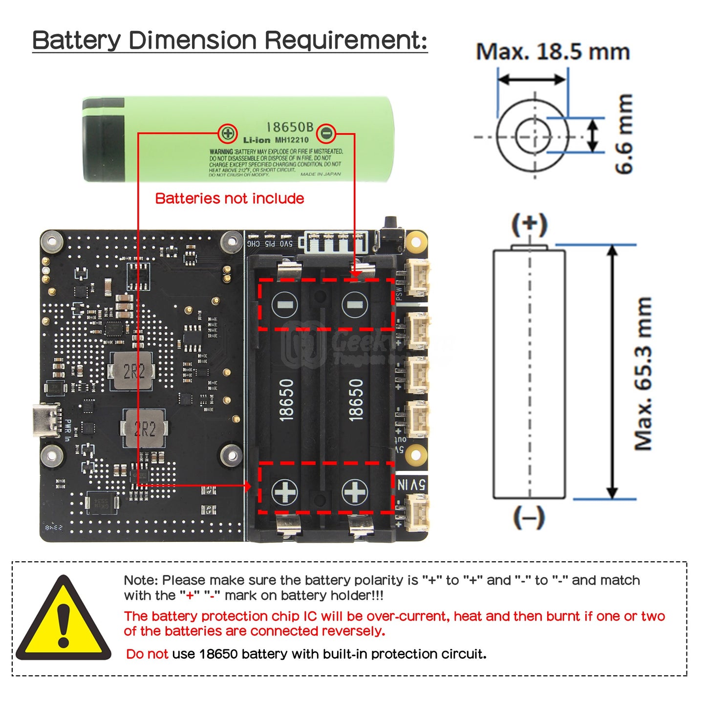 Geekworm X1201 2-Cell 18650 5.1V 5A UPS Shield for Raspberry Pi 5 Series