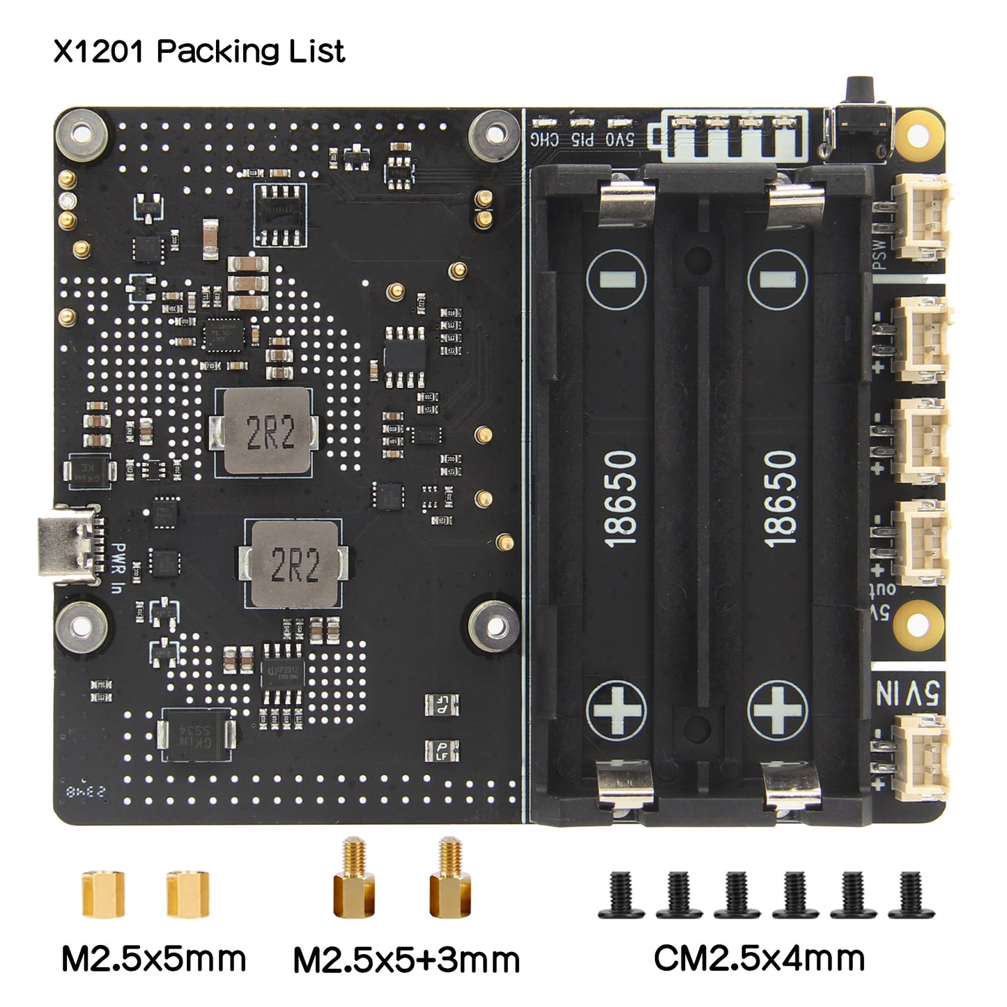 Geekworm X1201 2-Cell 18650 5.1V 5A UPS Shield for Raspberry Pi 5 Series