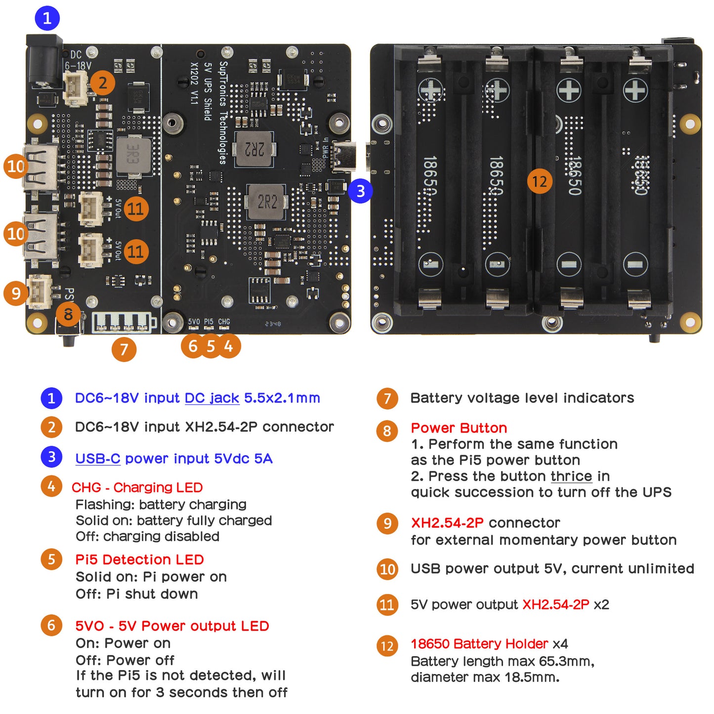 Geekworm X1201 2-Cell 18650 5.1V 5A UPS Shield for Raspberry Pi 5 Series