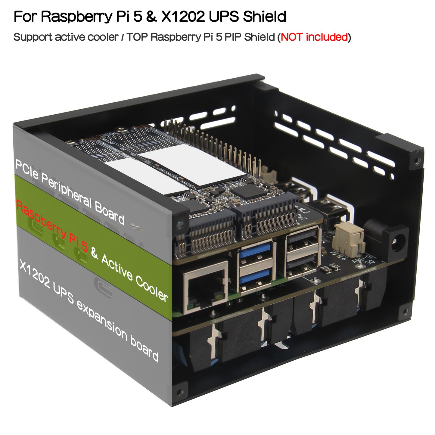 Geekworm X1202-C1 Metal Case for Raspberry Pi 5 X1202 UPS Shield
