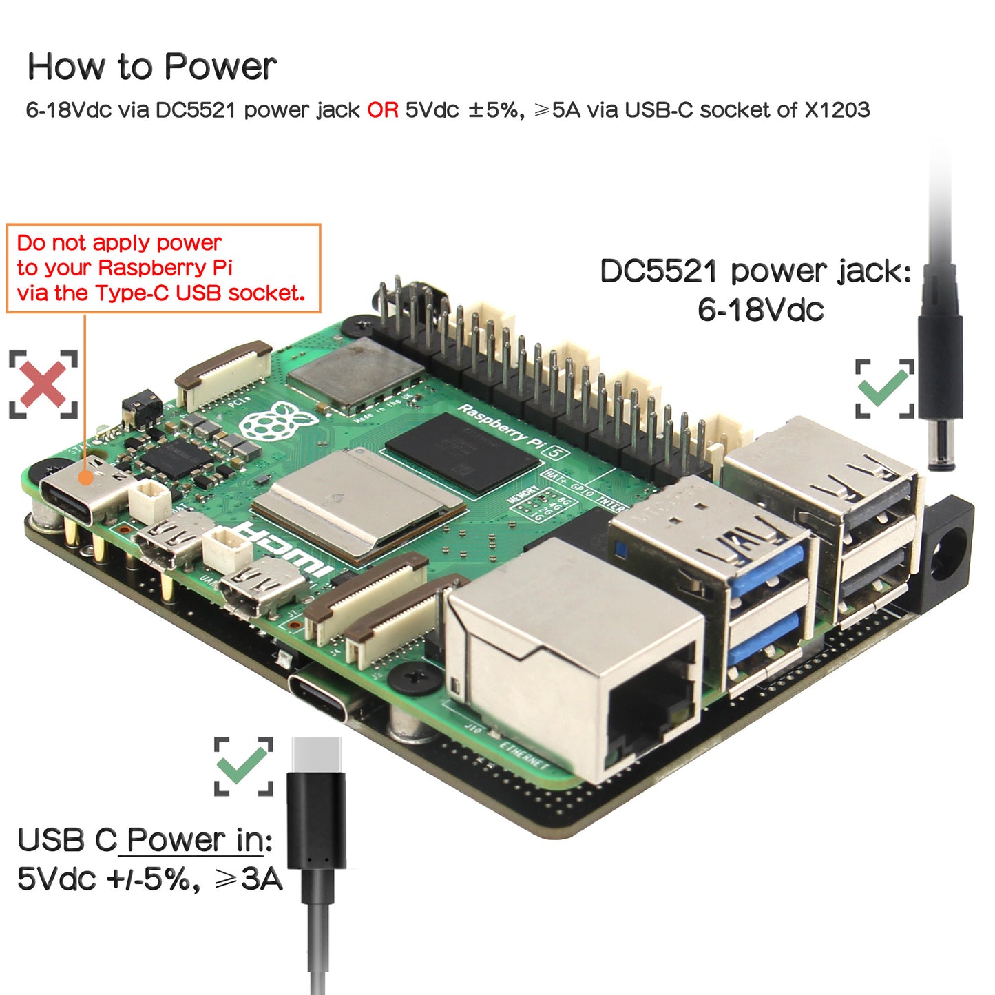 Geekworm X1203 5.1V 5A UPS Shield for Raspberry Pi 5 Series