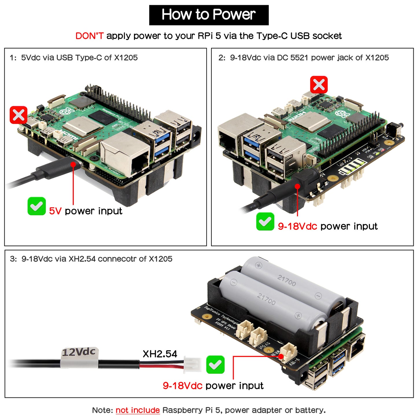 Geekworm X1205 2-Cell 21700 5.1V 5A UPS HAT for Raspberry Pi 5 Series