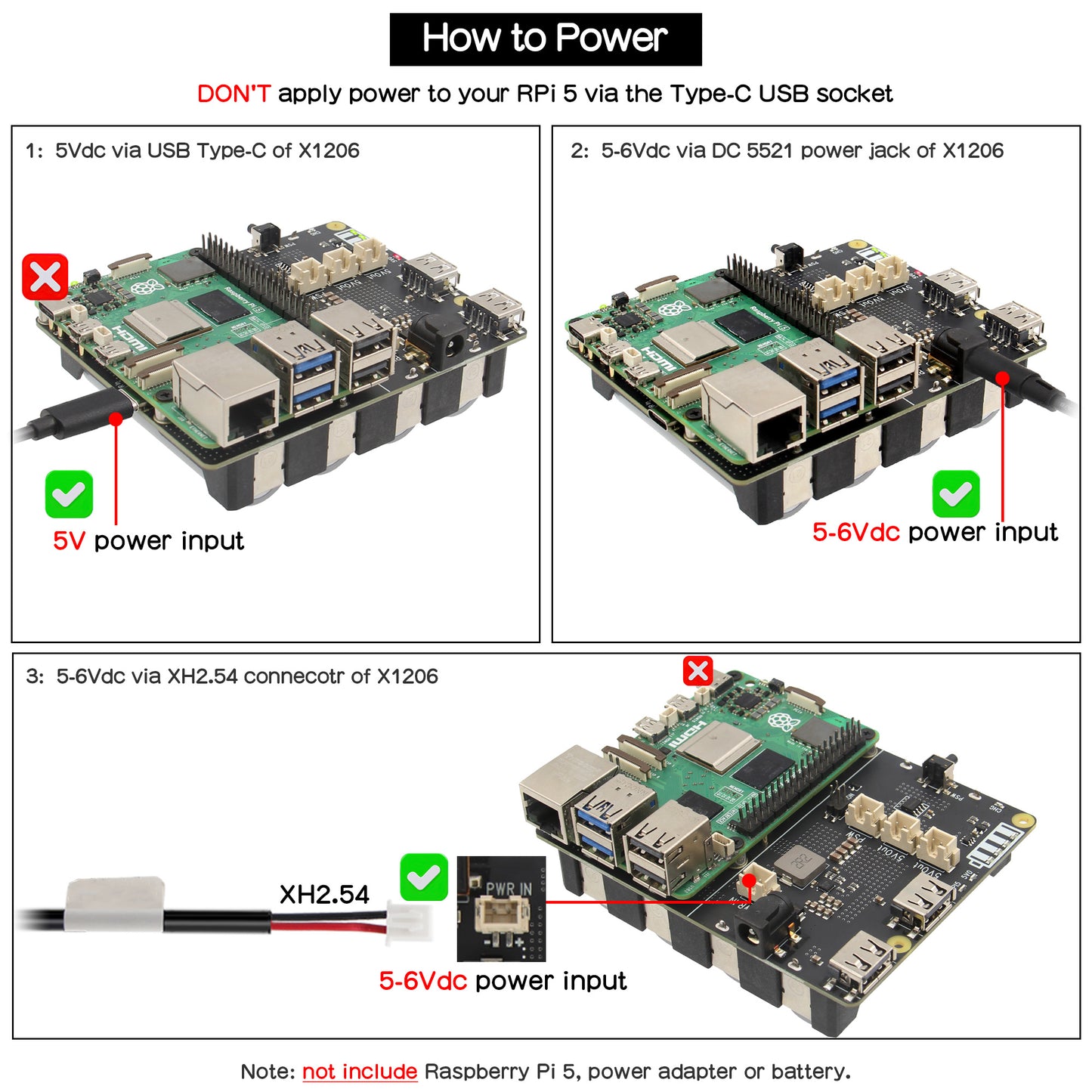 Geekworm X1206 V2.0 4-Cell 21700 5.1V 6A UPS HAT for Raspberry Pi 5 Series