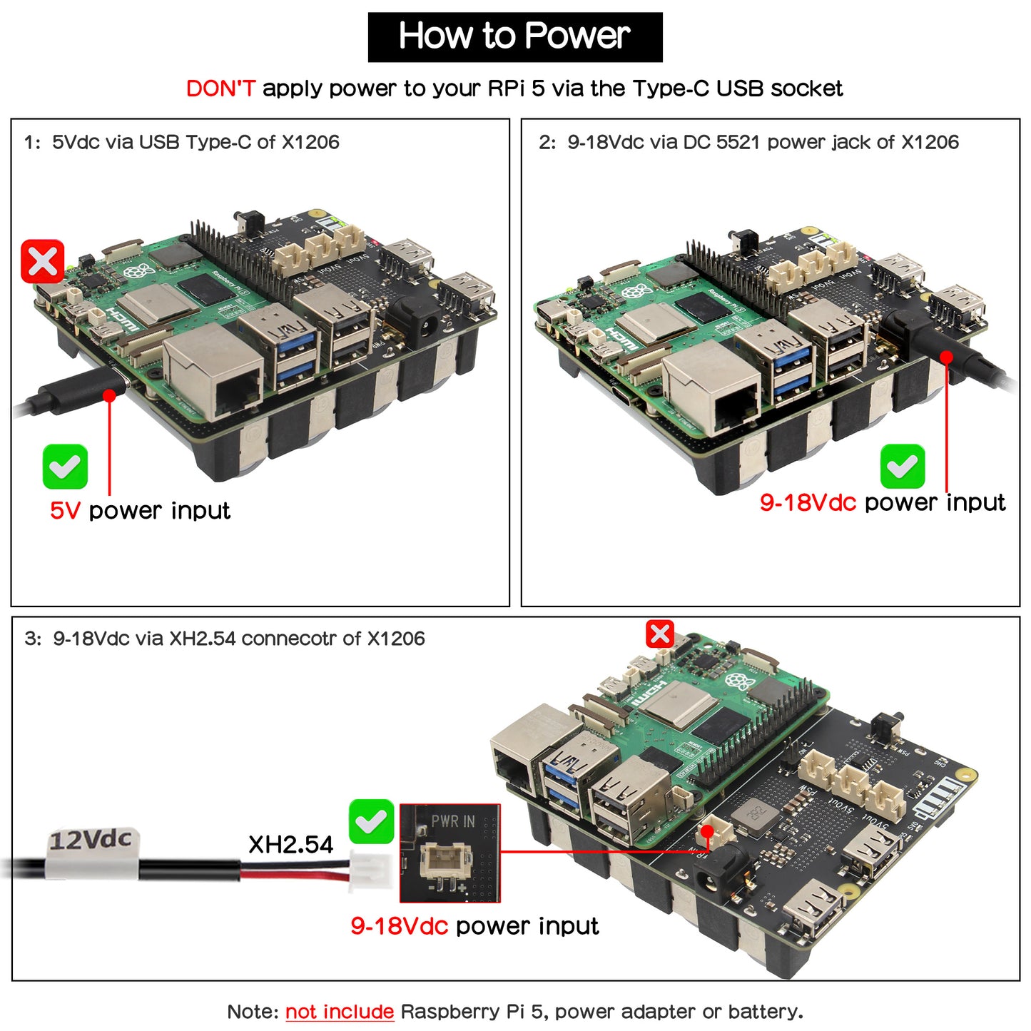 Geekworm X1206 V2.0 4-Cell 21700 5.1V 6A UPS HAT for Raspberry Pi 5 Series