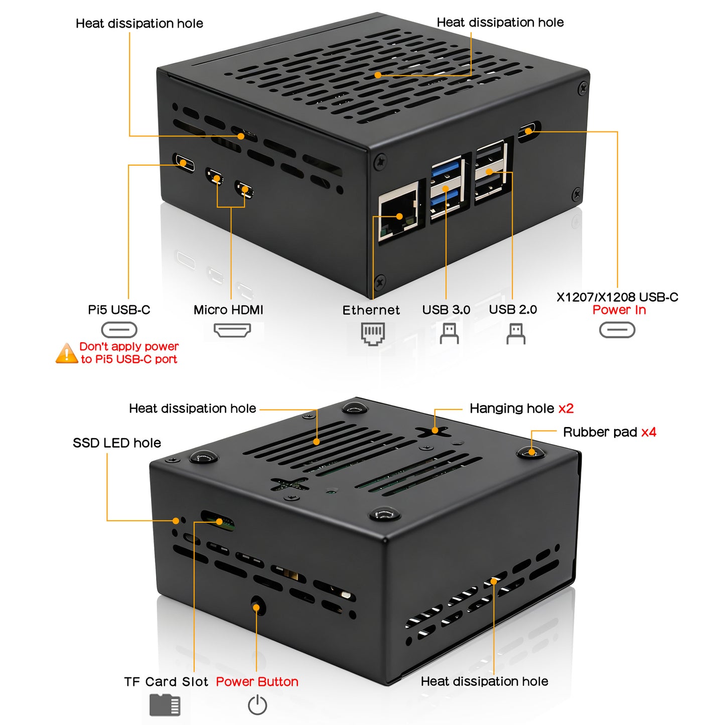 Geekworm X1207-C1 Metal Case for Raspberry Pi 5 and X1207/ X1208 UPS Shield