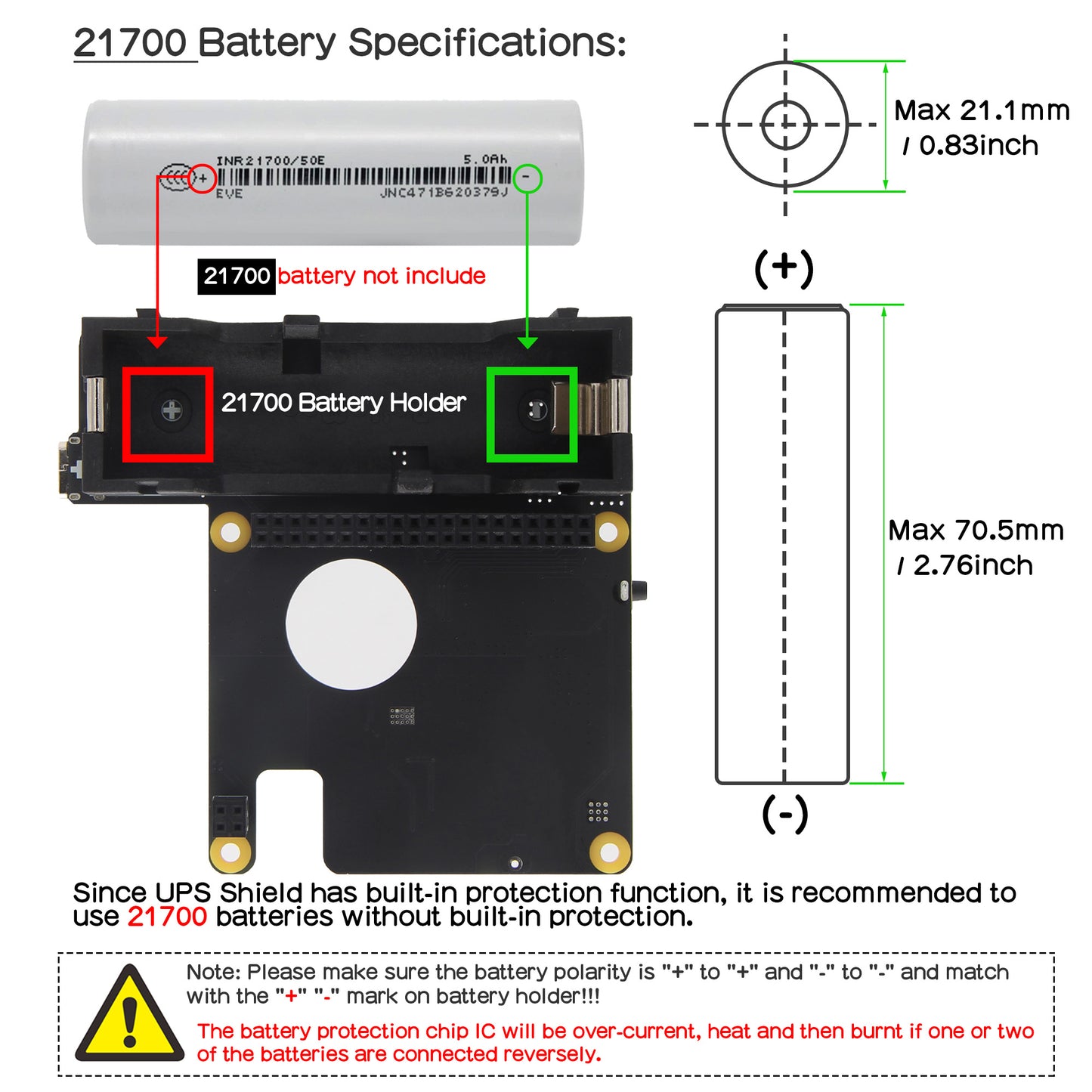 Geekworm X1207 1-Cell 21700 5.1V 5A PoE-Powered UPS HAT for Raspberry Pi 5