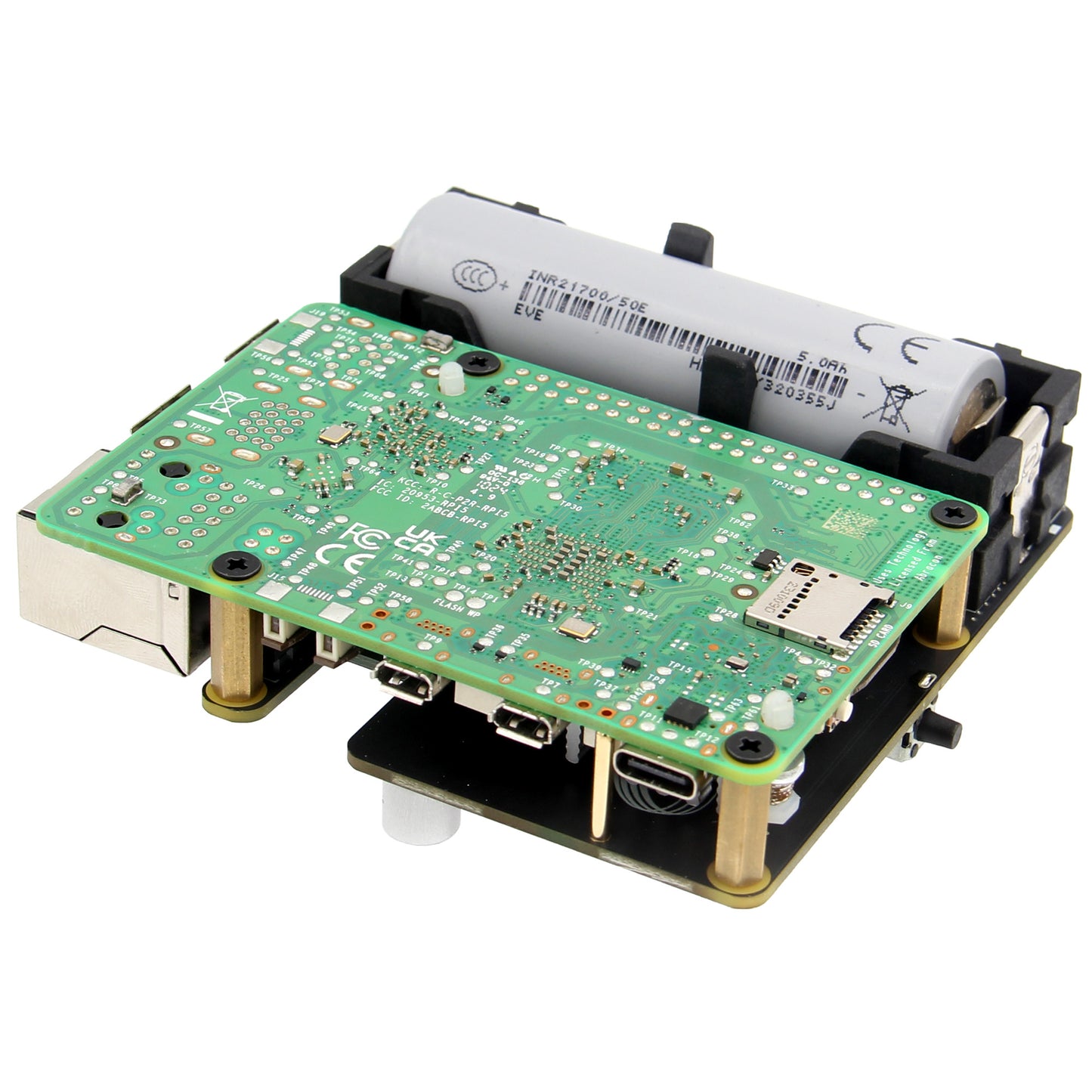 Geekworm X1207 1-Cell 21700 5.1V 5A PoE-powered UPS HAT for Raspberry Pi 5 Series
