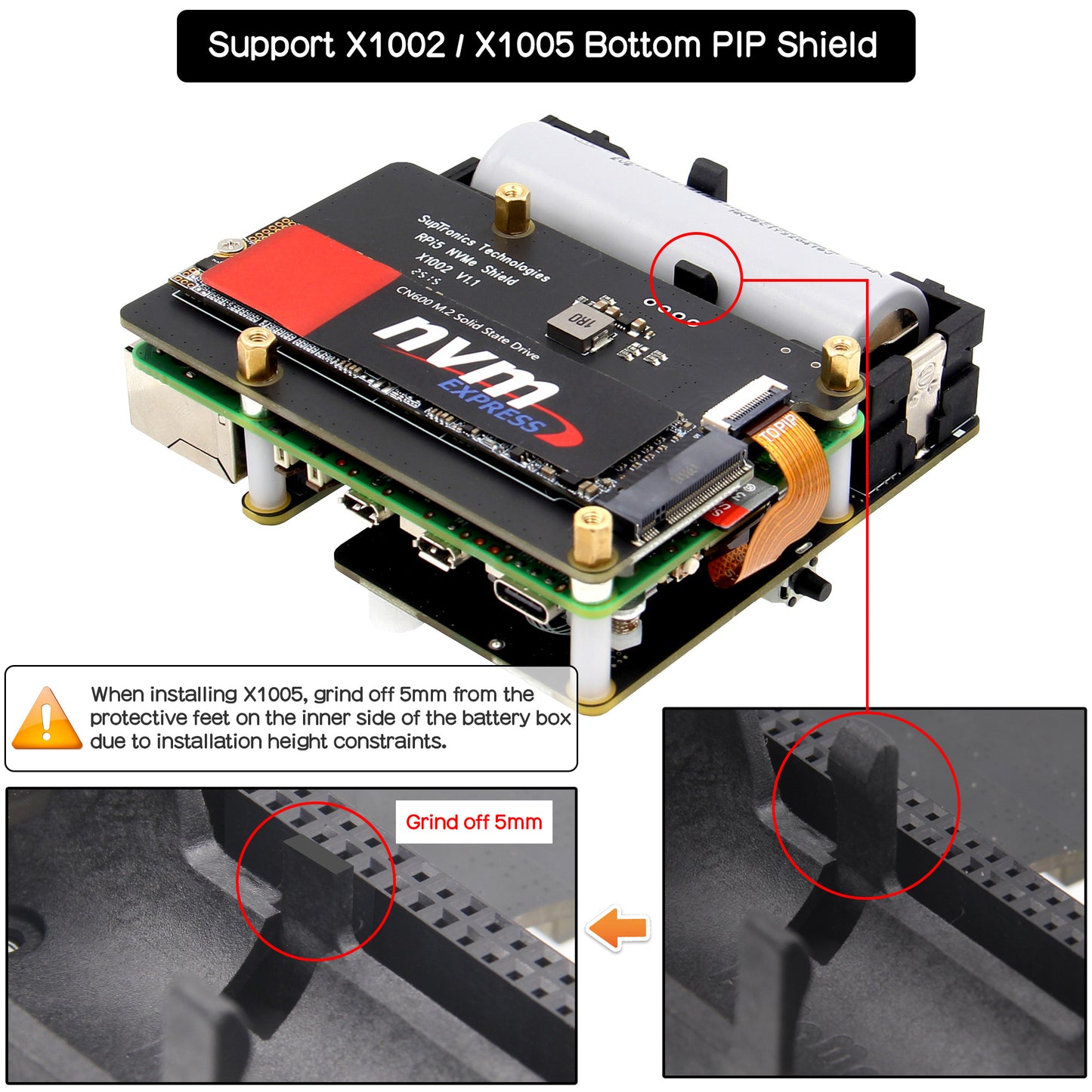 Geekworm X1207 1-Cell 21700 5.1V 5A PoE-Powered UPS HAT for Raspberry Pi 5