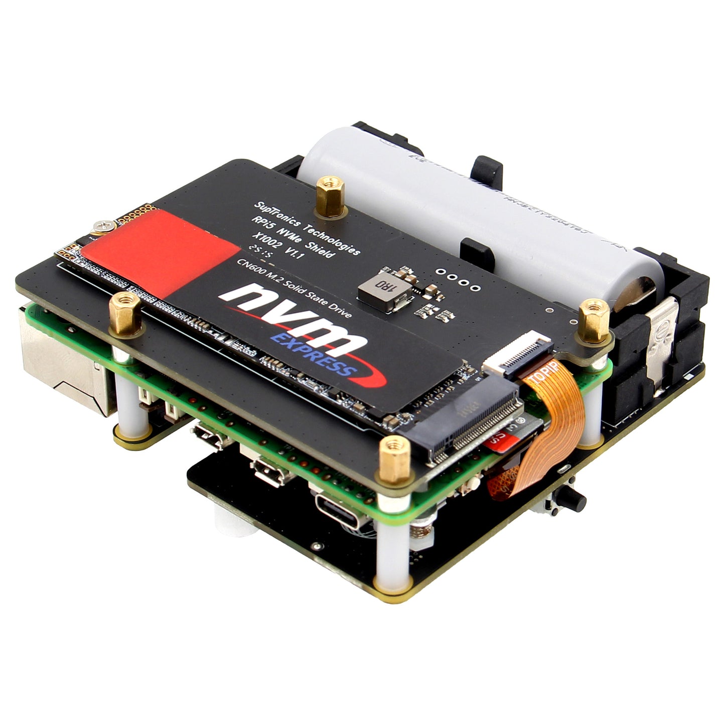 Geekworm X1207 1-Cell 21700 5.1V 5A PoE-Powered UPS HAT for Raspberry Pi 5