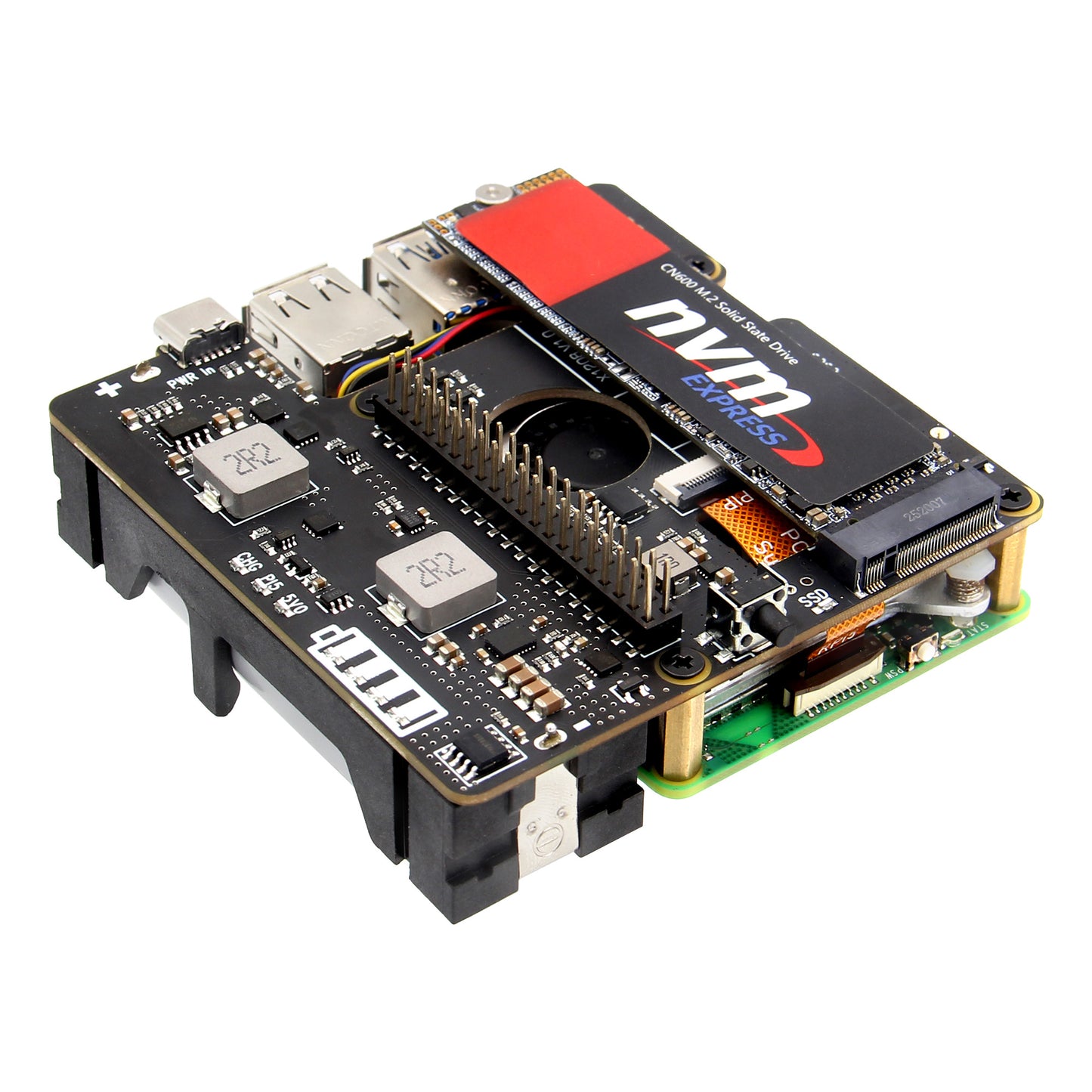 Geekworm X1208 1-Cell 21700 5.1V 5A UPS HAT with M.2 HAT+ Expansion for Raspberry Pi 5