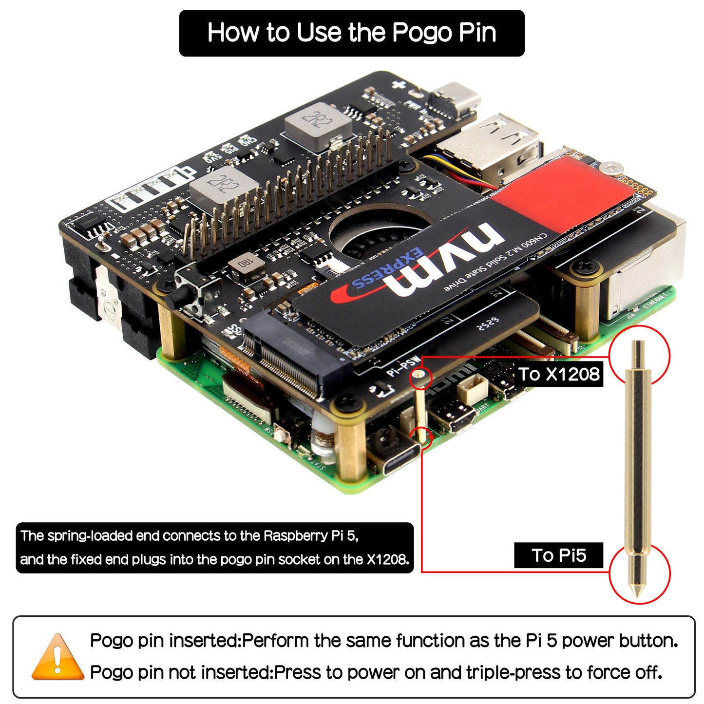 Geekworm X1208 1-Cell 21700 5.1V 5A UPS HAT with M.2 HAT+ Expansion for Raspberry Pi 5