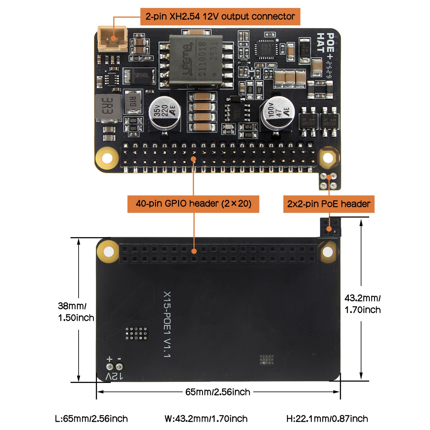 Geekworm X15-POE1 Dual-Output PoE HAT for Raspberry Pi CM5 X1500/X1501 CM5 IO board