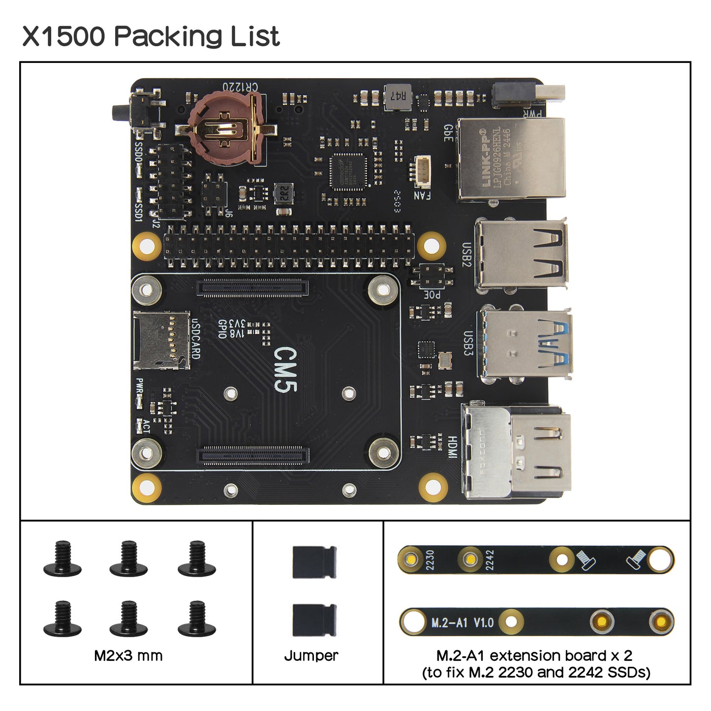 Geekworm X1500 CM5 IO Carrier Board for Raspberry Pi Compute Module 5 Support PoE+/1GbE/Dual M.2 NVMe SSD