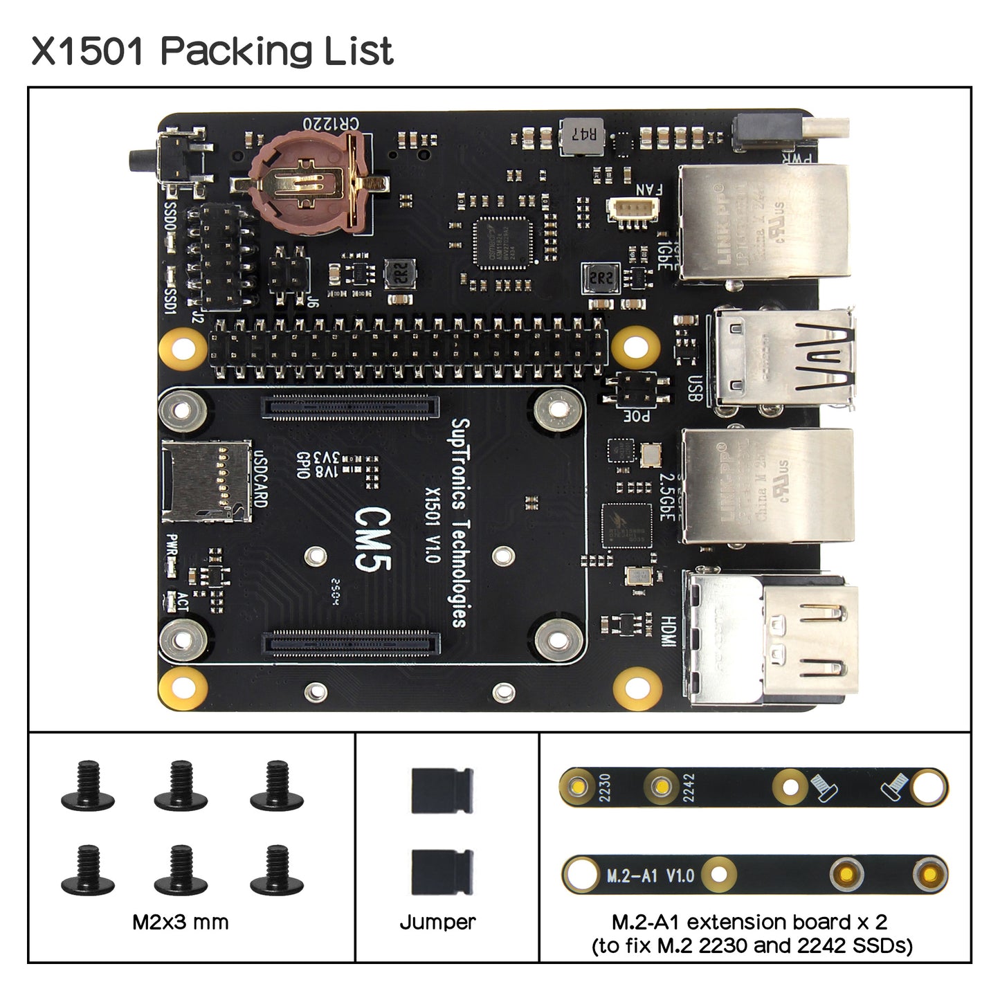 Geekworm X1501 CM5 IO Carrier Board for Raspberry Pi Compute Module 5 Support PoE+/1GbE+2.5GbE/Dual M.2 NVMe SSD