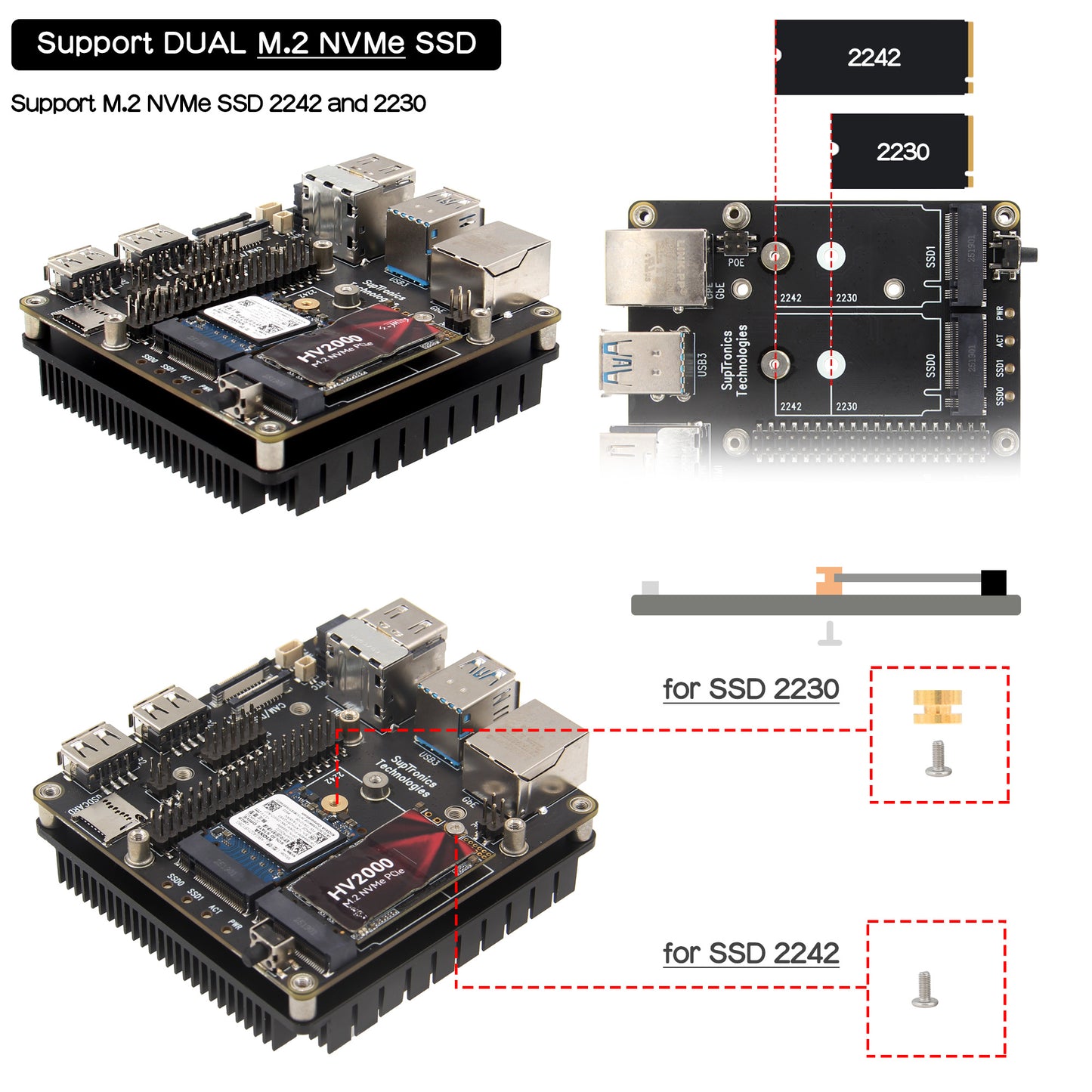 Geekworm X1507 CM5 IO Carrier Board fanless Passive Heatsink for Raspberry Pi CM5 Support Dual 2230/2242 M.2 NVMe SSD