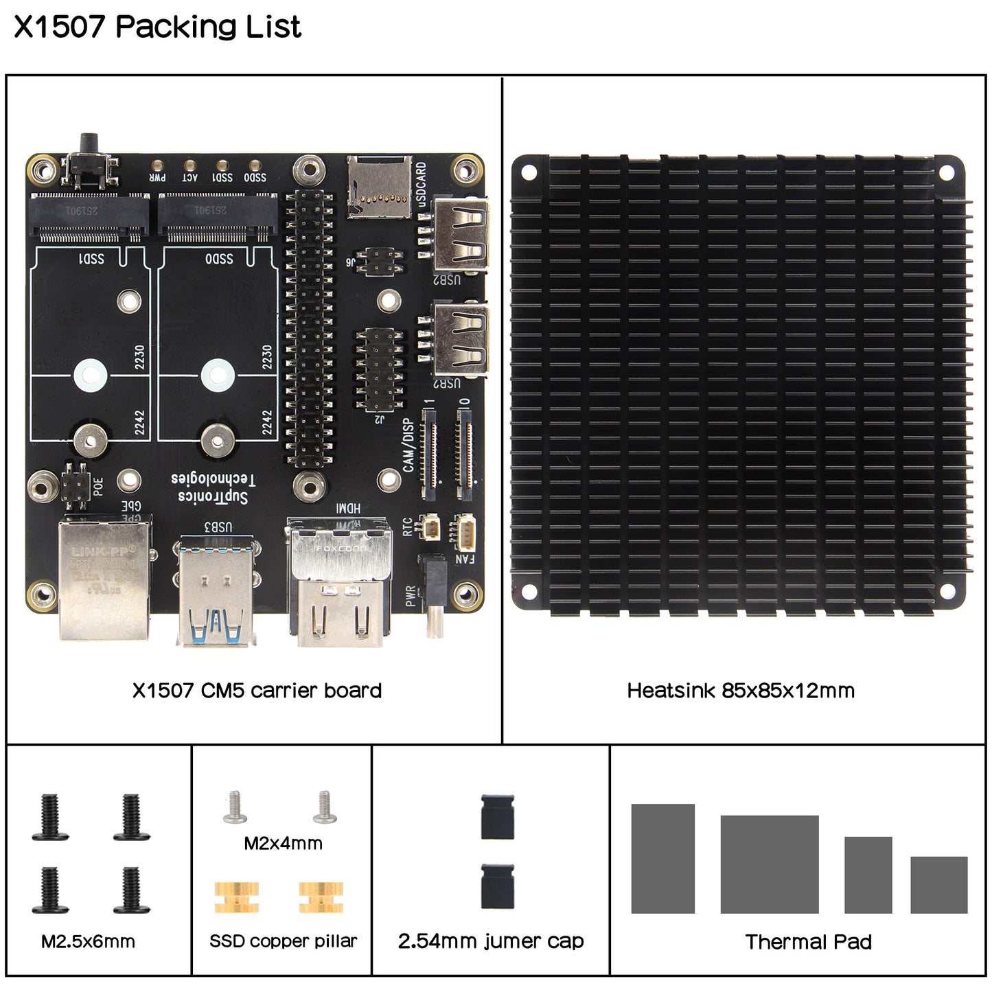 Geekworm X1507 CM5 IO Carrier Board with Heatsink for Raspberry Pi Compute Module 5 Support 1GbE/Dual M.2 NVMe SSD