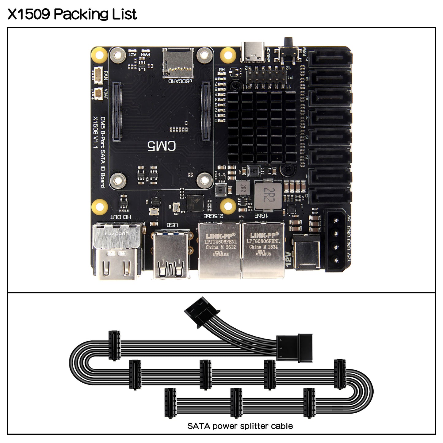 Geekworm X1509 PCIe 3.0 to 8-Port SATA NAS Carrier Board for Raspberry Pi Compute Module 5 (CM5)