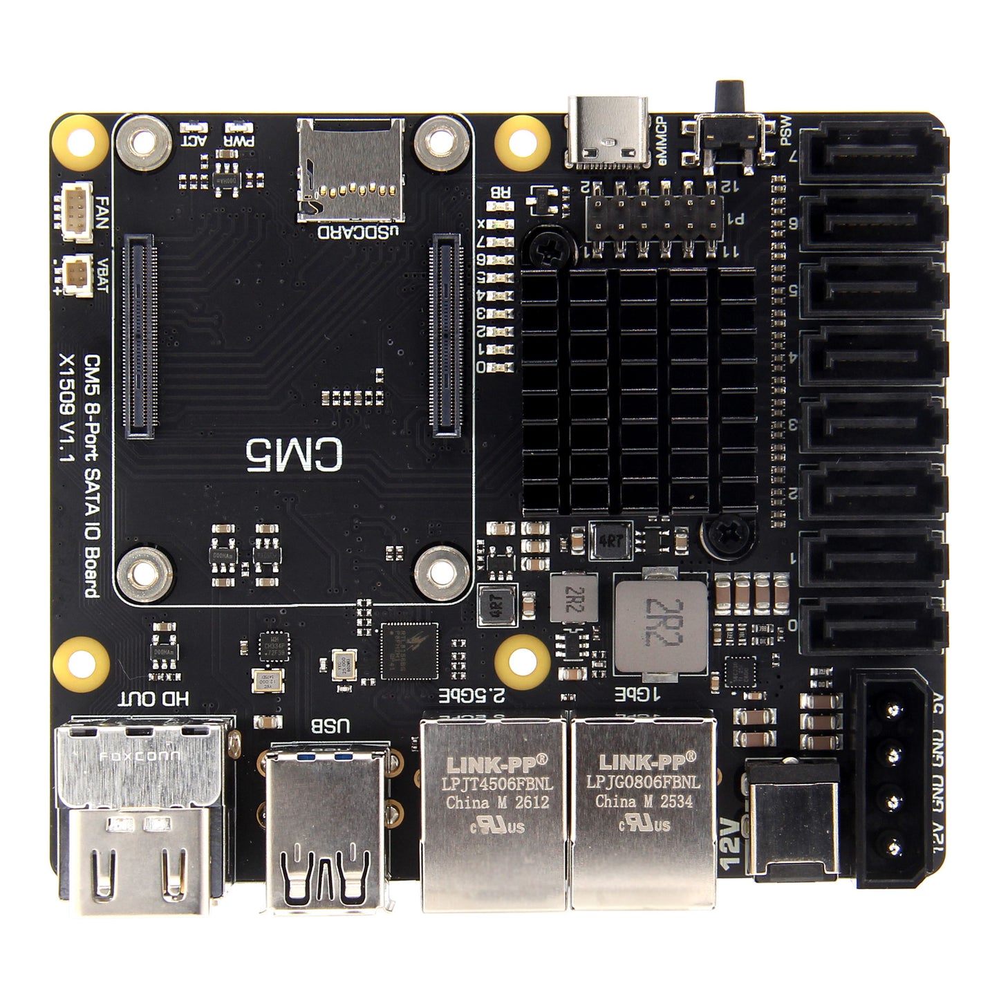 Geekworm X1509 PCIe 3.0 to 8-Port SATA NAS Carrier Board for Raspberry Pi Compute Module 5 (CM5)
