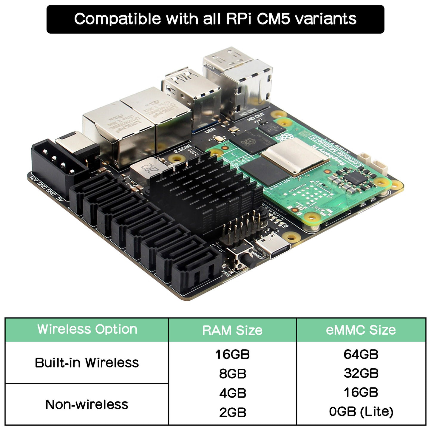 Geekworm X1509 PCIe 3.0 to 8-Port SATA NAS Carrier Board for Raspberry Pi Compute Module 5 (CM5)