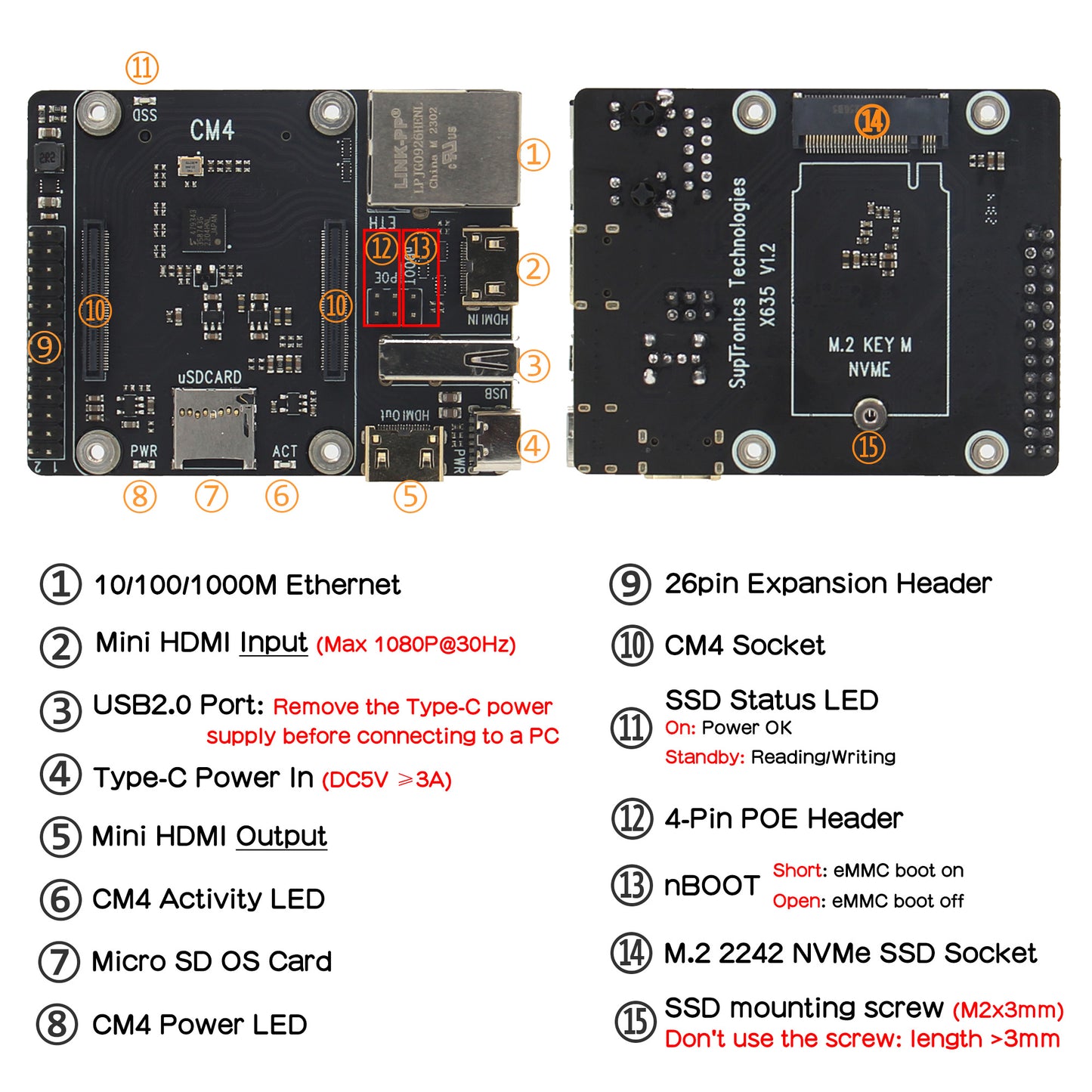 Geekworm X635 HDMI to CSI-2 & M.2 NVMe/SATA SSD Carrier Board for Raspberry Pi CM4