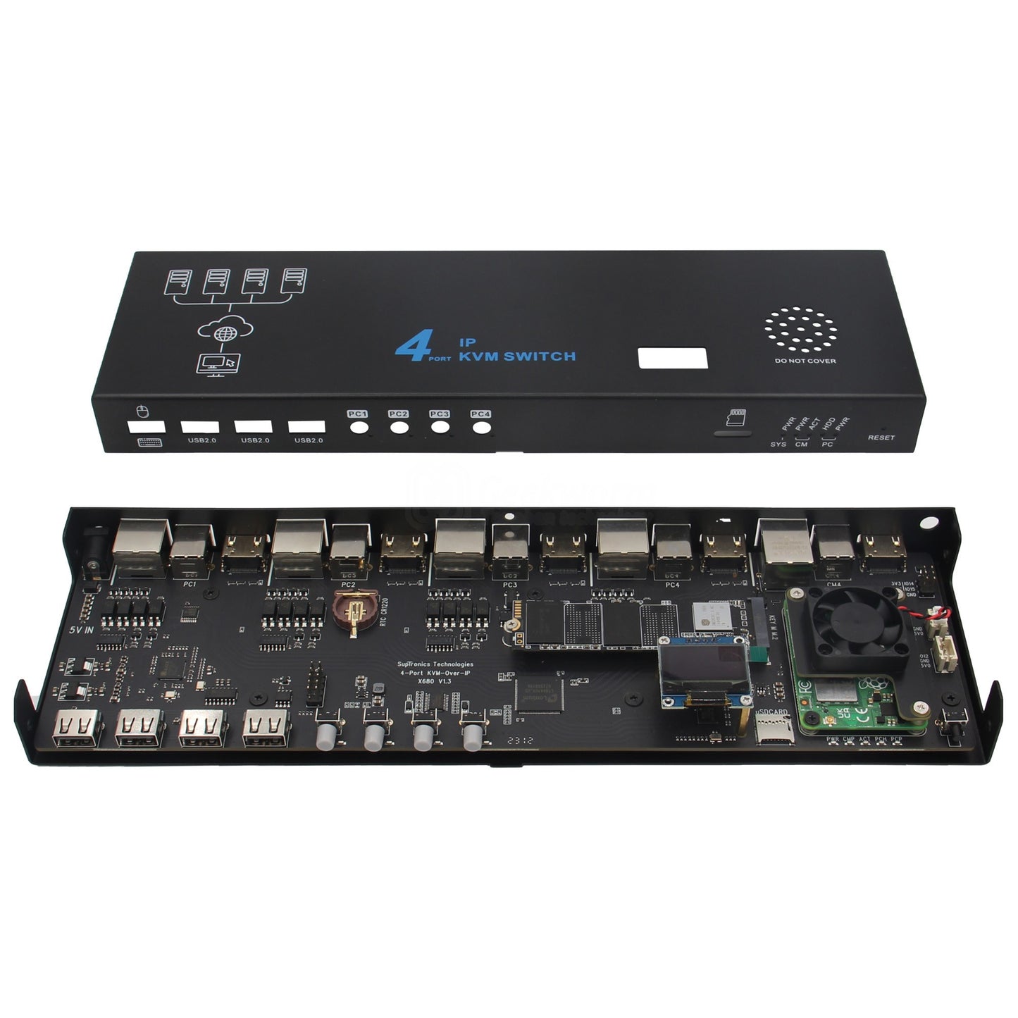 Geekworm X680 4-port IP KVM Switch for Raspberry Pi Compute Module 4(CM4)