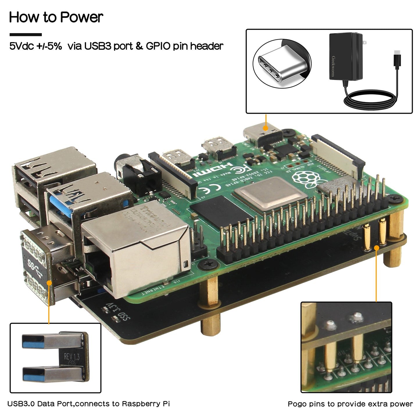 Geekworm X872 V2.0 M.2 NVME SSD Storage Expansion Board for Raspberry Pi 4