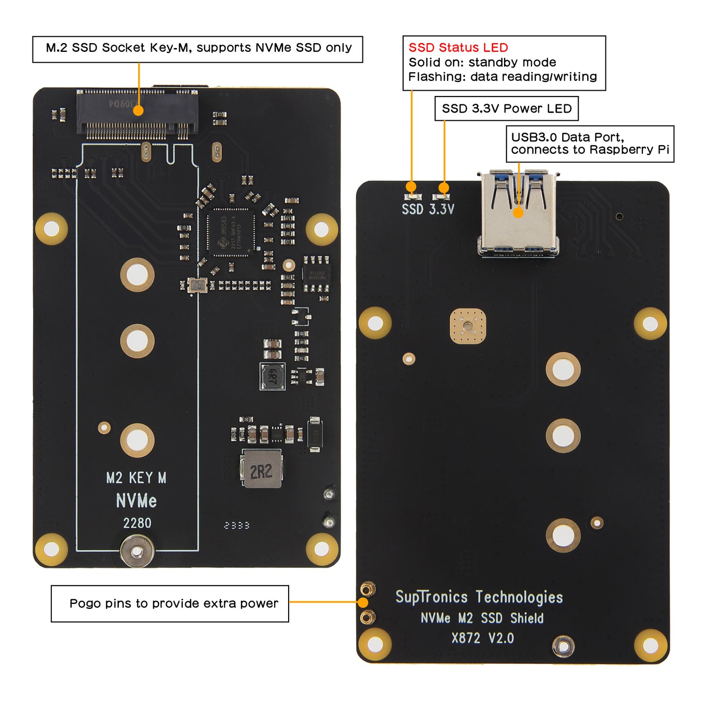 Geekworm X872 V2.0 M.2 NVME SSD Storage Expansion Board for Raspberry Pi 4