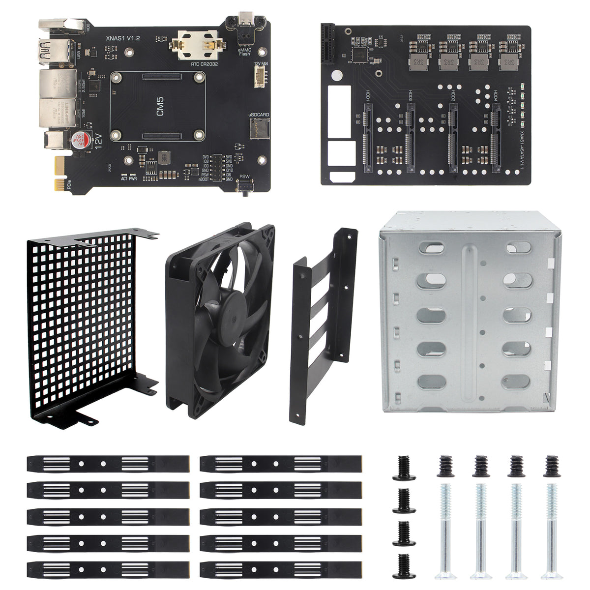 Geekworm XNAS1 4-bay 3.5" SATA HDD NAS Expansion Board Case Kit for Raspberry Pi Compute Module 5 (CM5)