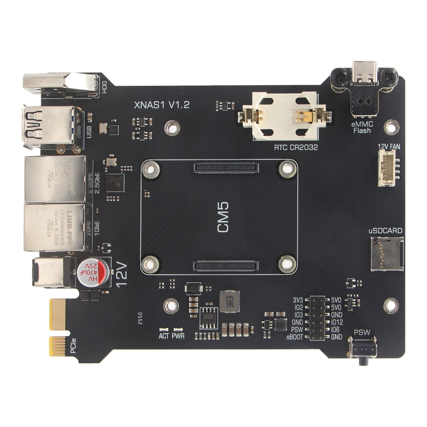 Geekworm XNAS1 4-bay 3.5" SATA HDD NAS Expansion Board Case Kit for Raspberry Pi Compute Module 5 (CM5)