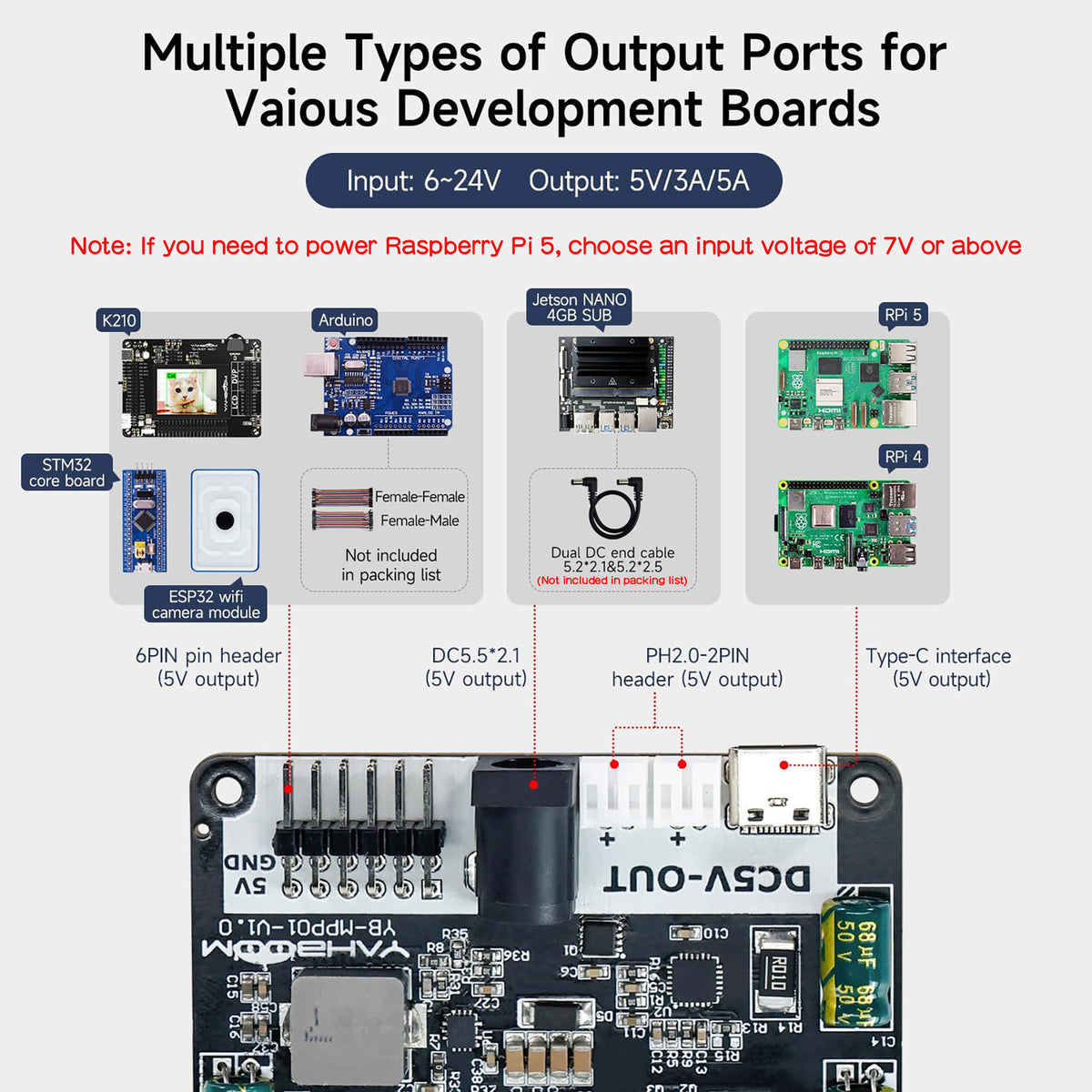 Voltage Regualtor Power Expansion Board with 6~24V Wide Input for Raspberry Pi 5/4B/RDK Series/Robotics & Embedded Projects
