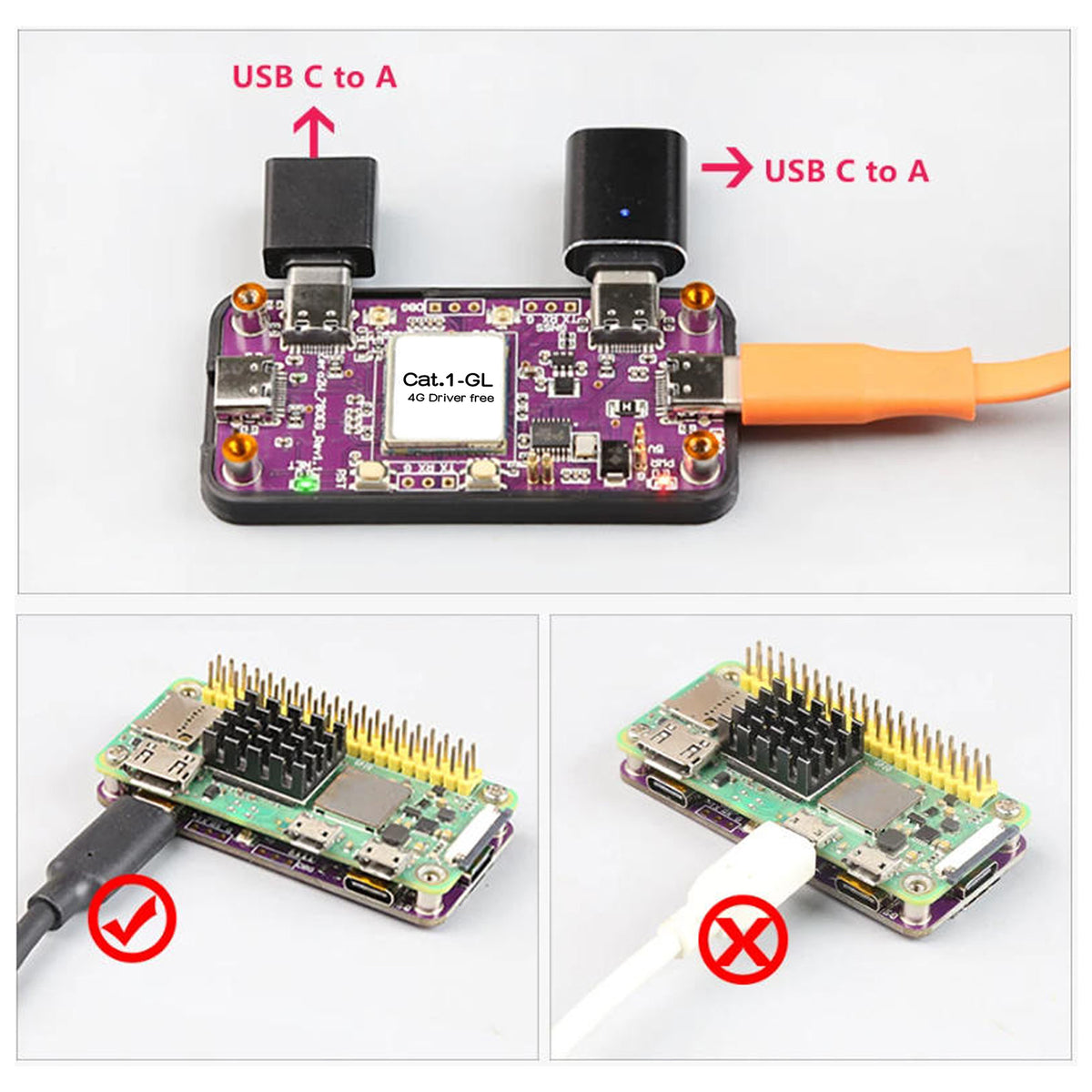 RPi0 4G Cat1-Hub LTE Expansion Board for Raspberry Pi Zero / Zero 2W | Global Cat-1 Module, Driver-Free, 3× USB-C Host Ports, Pogo-Pin Powered
