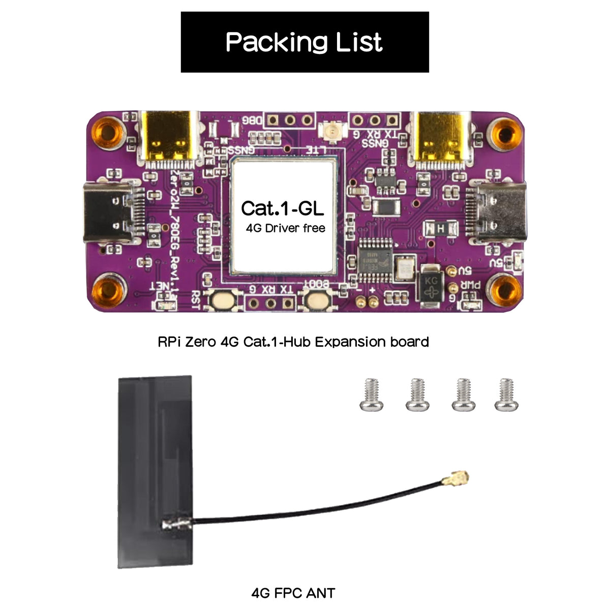 RPi0 4G Cat1-Hub LTE Expansion Board for Raspberry Pi Zero / Zero 2W | Global Cat-1 Module, Driver-Free, 3× USB-C Host Ports, Pogo-Pin Powered