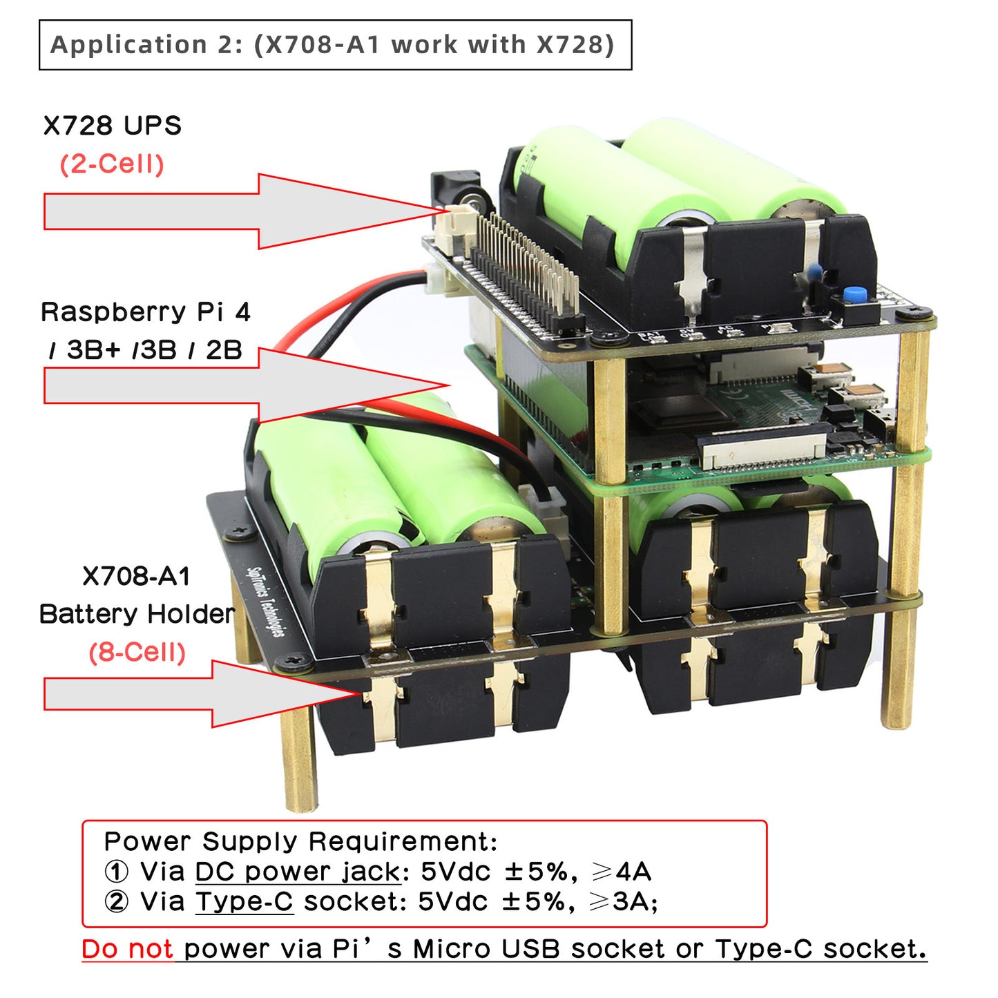 Geekworm X708-A1 8-cell 18650 Battery Holder for X708/X750/X728 UPS