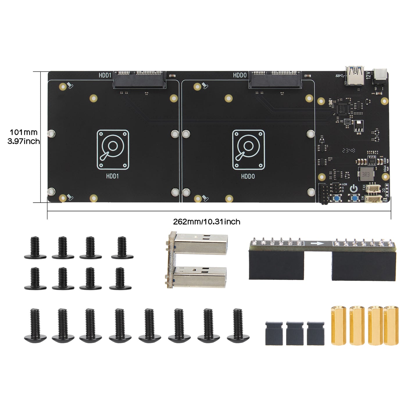 Geekworm NASPi Gemini 3.5 Dual 3.5'' SATA HDD NAS Storage Kit with DC 12V Voltage Input|Safe Shutdown|Auto Power On|RAID for Raspberry Pi 4