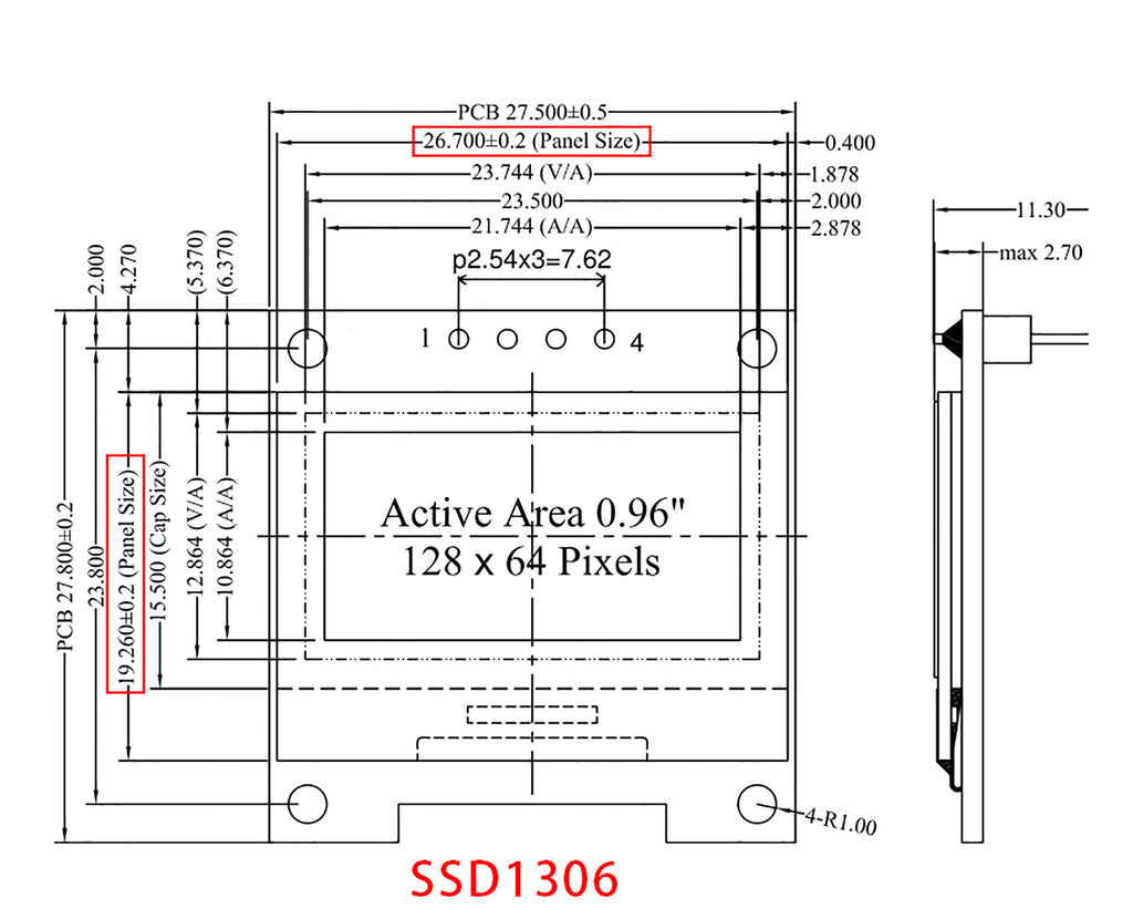 0.96 Inch 128x64 Pixels OLED Display Module – Geekworm
