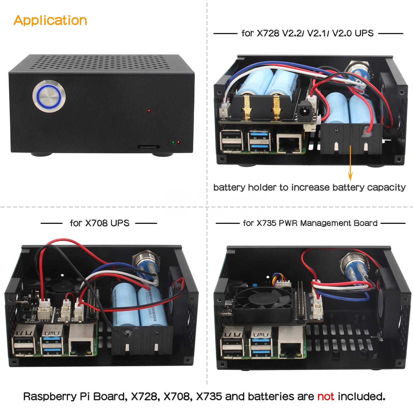 Geekworm X728-C1 Metal Case with Cooling Fan & Power Switch for Raspberry Pi 4 & X728 V2.5/V2.3/V2.2/V2.1/V2.0 / X708 / X735