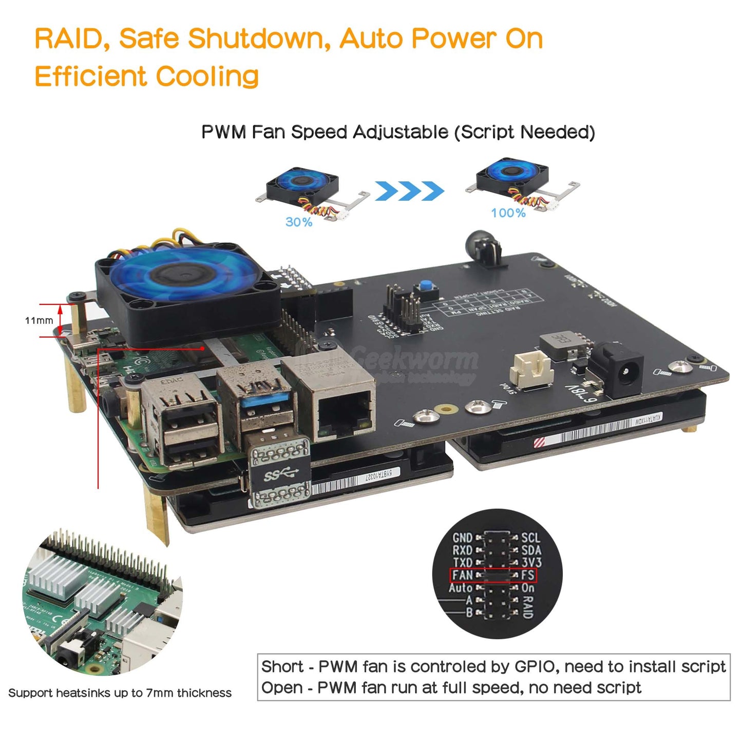 For Raspberry Pi 4, X882 V2.0 Dual 2.5" SATA HDD Expansion Board with Safe Shutdown Function