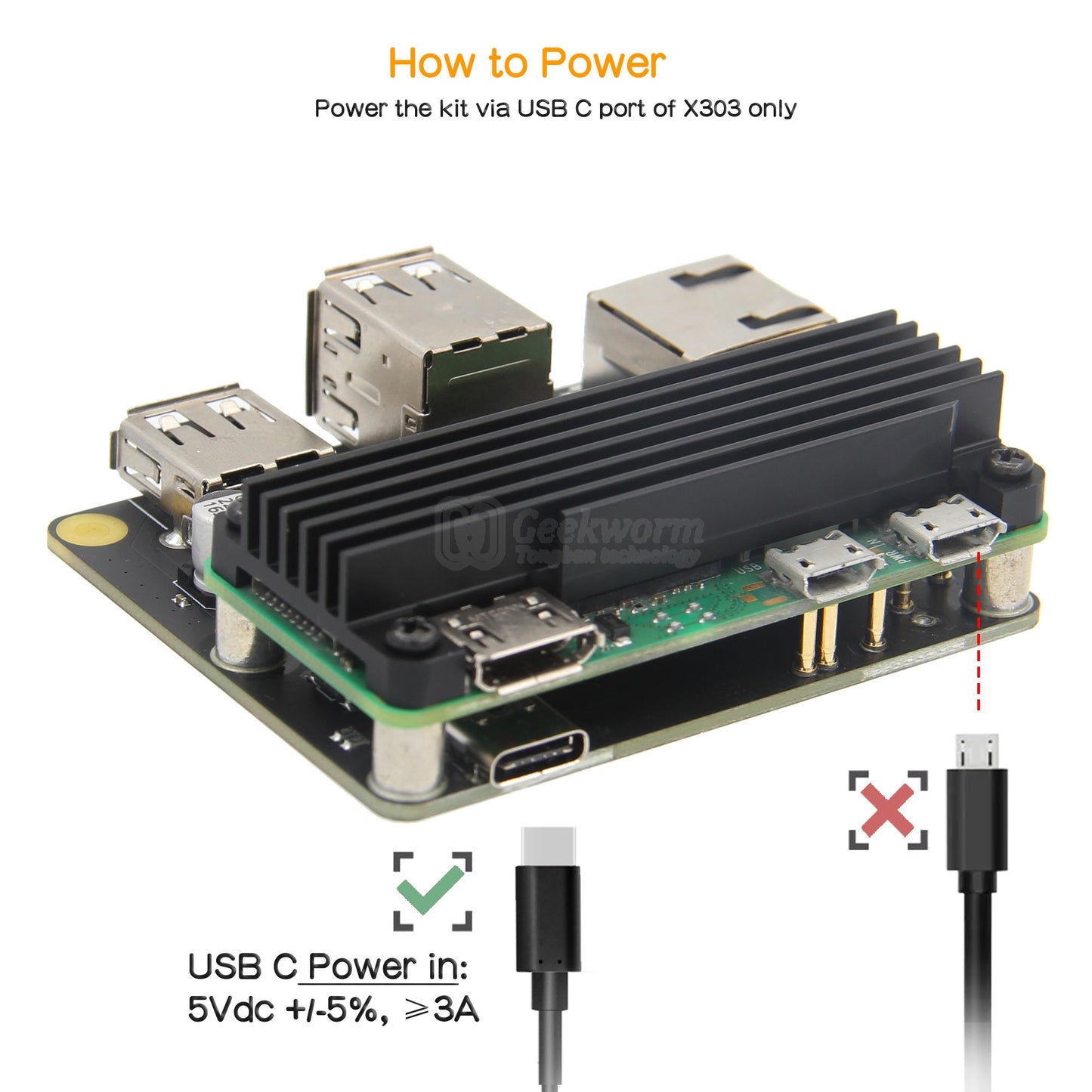 Geekworm X303 Gigabit Ethernet Expansion Board & USB HUB Compatible with Raspberry Pi Zero 2 W / Zero W
