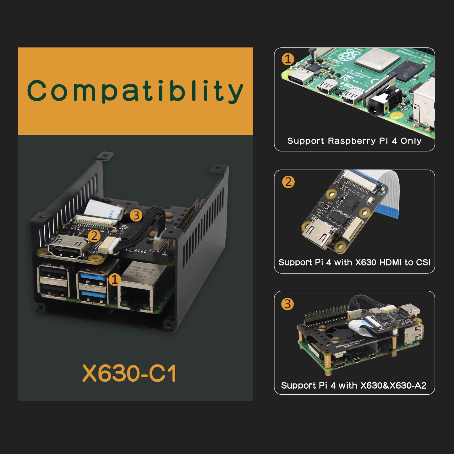 Geekworm X630-C1 Metal Case for Raspberry Pi 4&X630