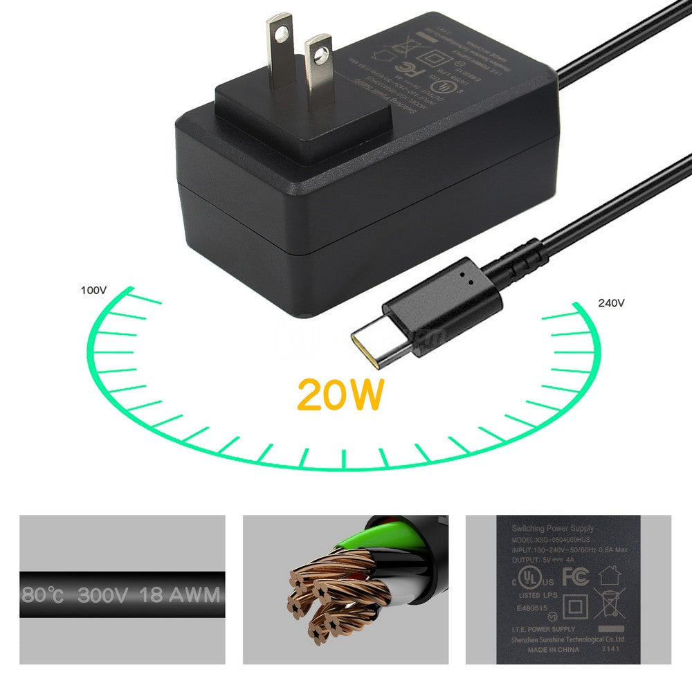 20W 5V 4A USB Type-C Power Adapter for Orange Pi 5/5B/5 Plus/Pi 4/Pi 3/3B /Pi Zero2/Pi Zero 3/Pi R1 Plus