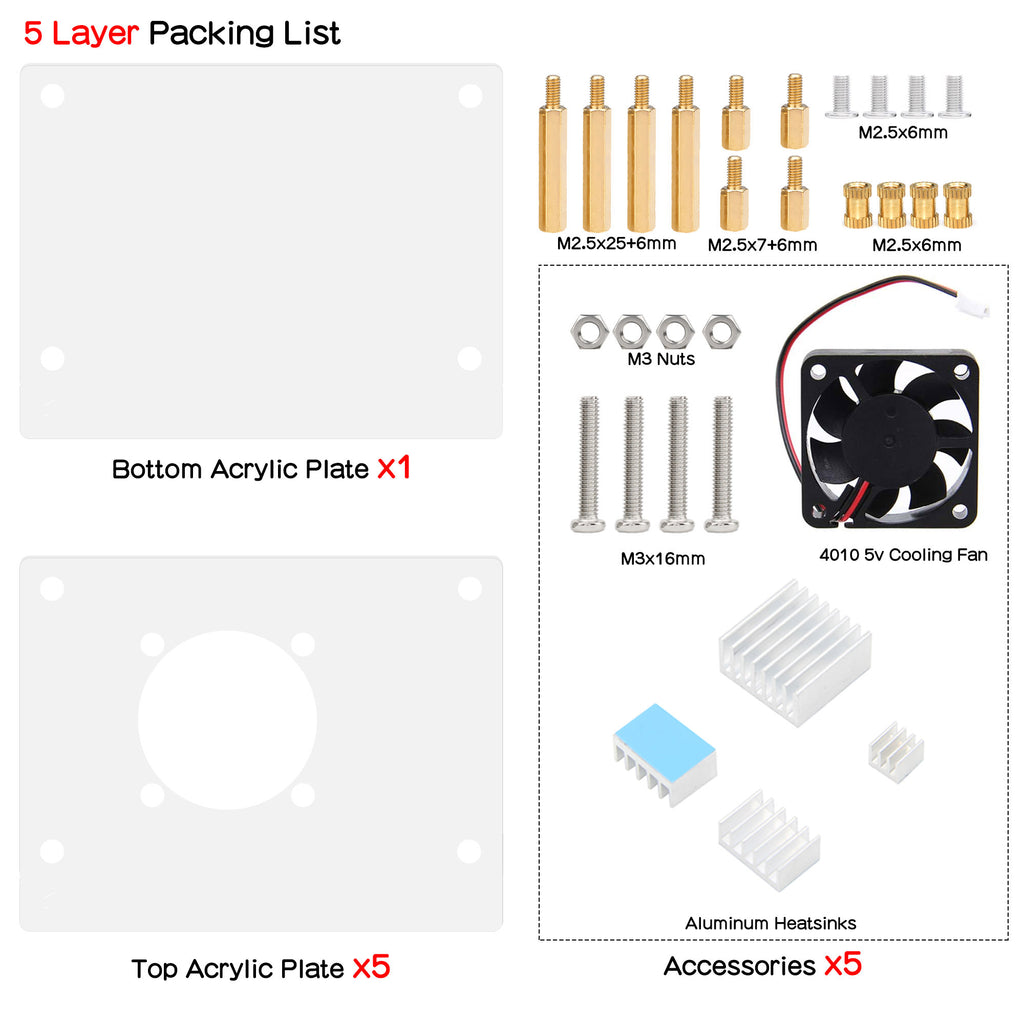 Geekworm Stackable Acrylic Case with Fan&Heatsink for Orange Pi 5 Plus
