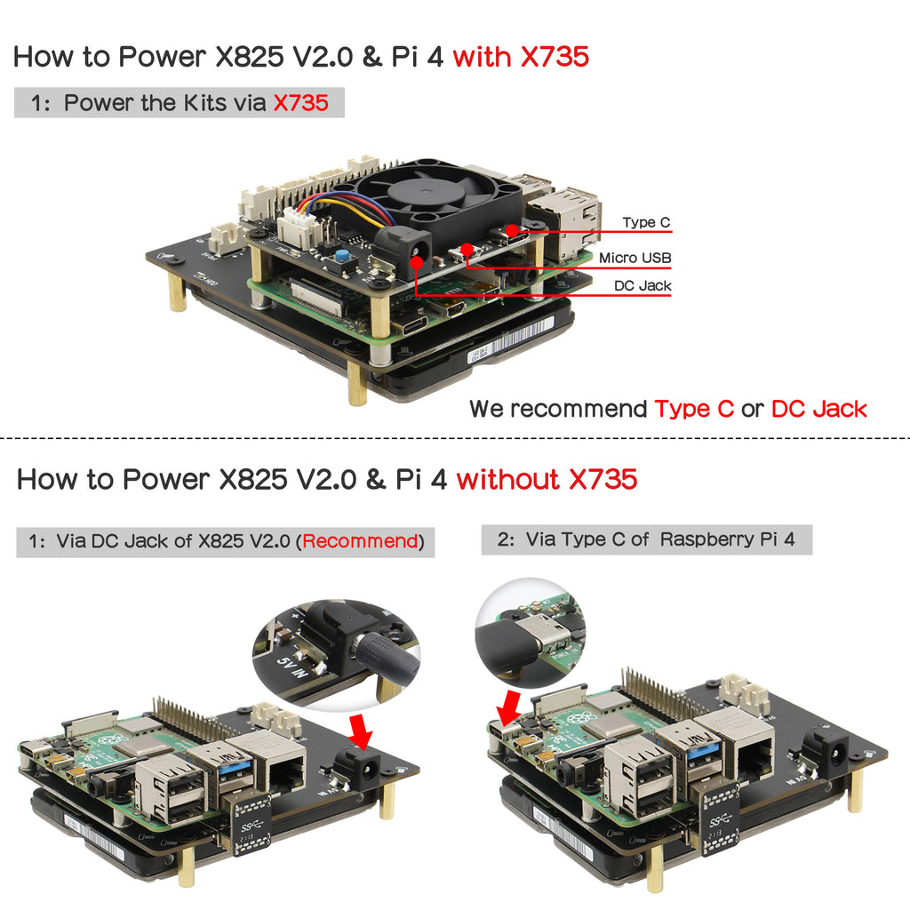 For Raspberry Pi 4, X825 V2.0 2.5 inch SATA HDD/SSD Expansion