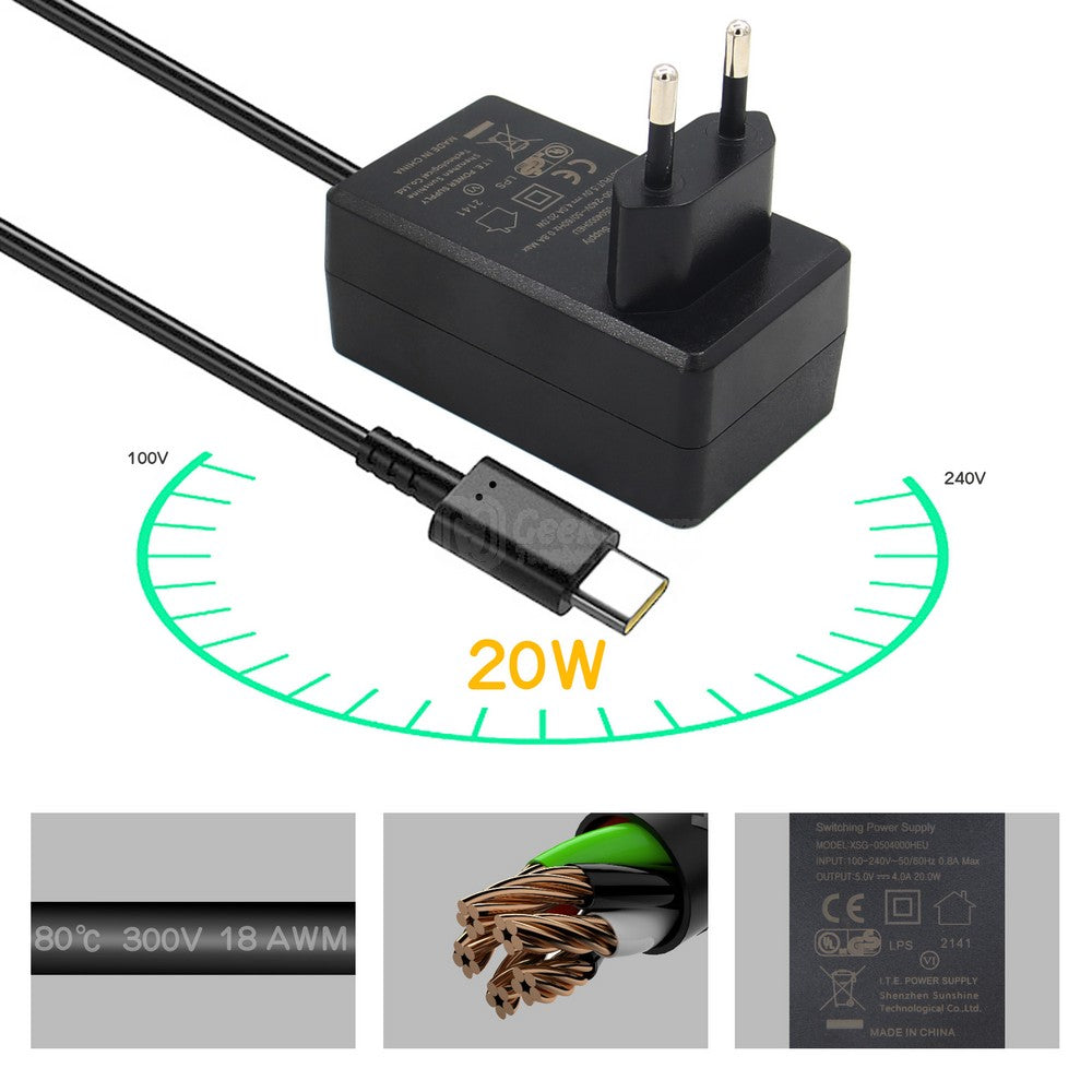 20W 5V 4A USB Type-C Power Adapter for Orange Pi 5/5B/5 Plus/Pi 4/Pi 3/3B /Pi Zero2/Pi Zero 3/Pi R1 Plus